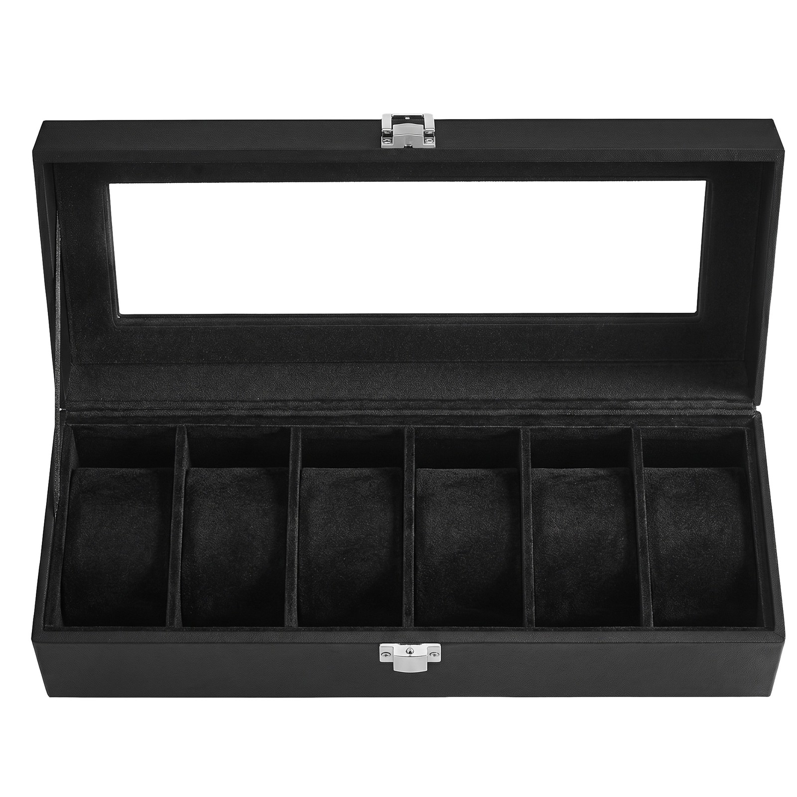 6-Slot Watch Box Organizer, Watch Case with Large Glass Lid, Removable Watch Pillows 6-Slot Watch Box Organizer, Watch Case with Large Glass Lid, Removable Watch Pillows