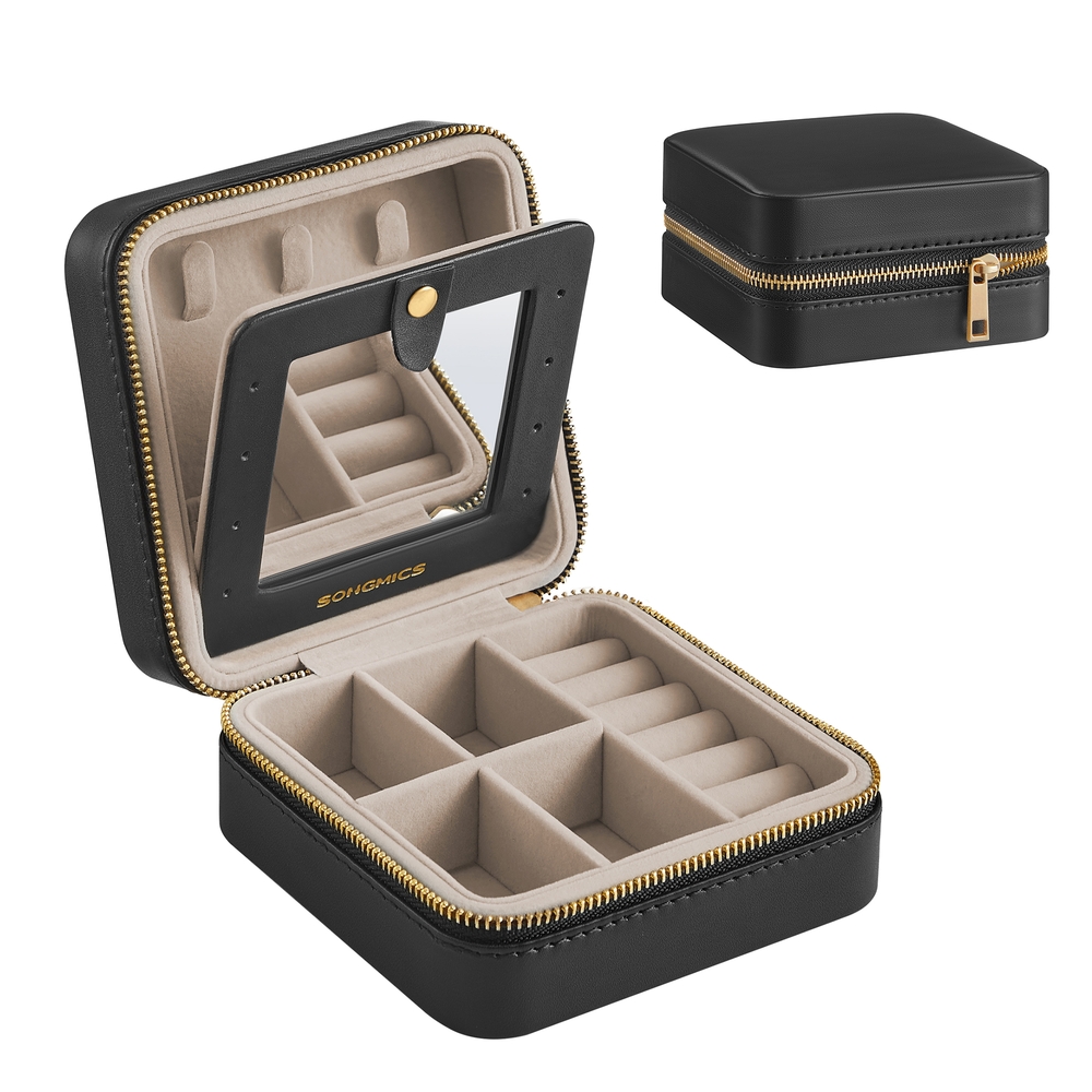 11.4 x 11.4 x 5.5 cm Travel Jewellery Box with Interior Mirror,