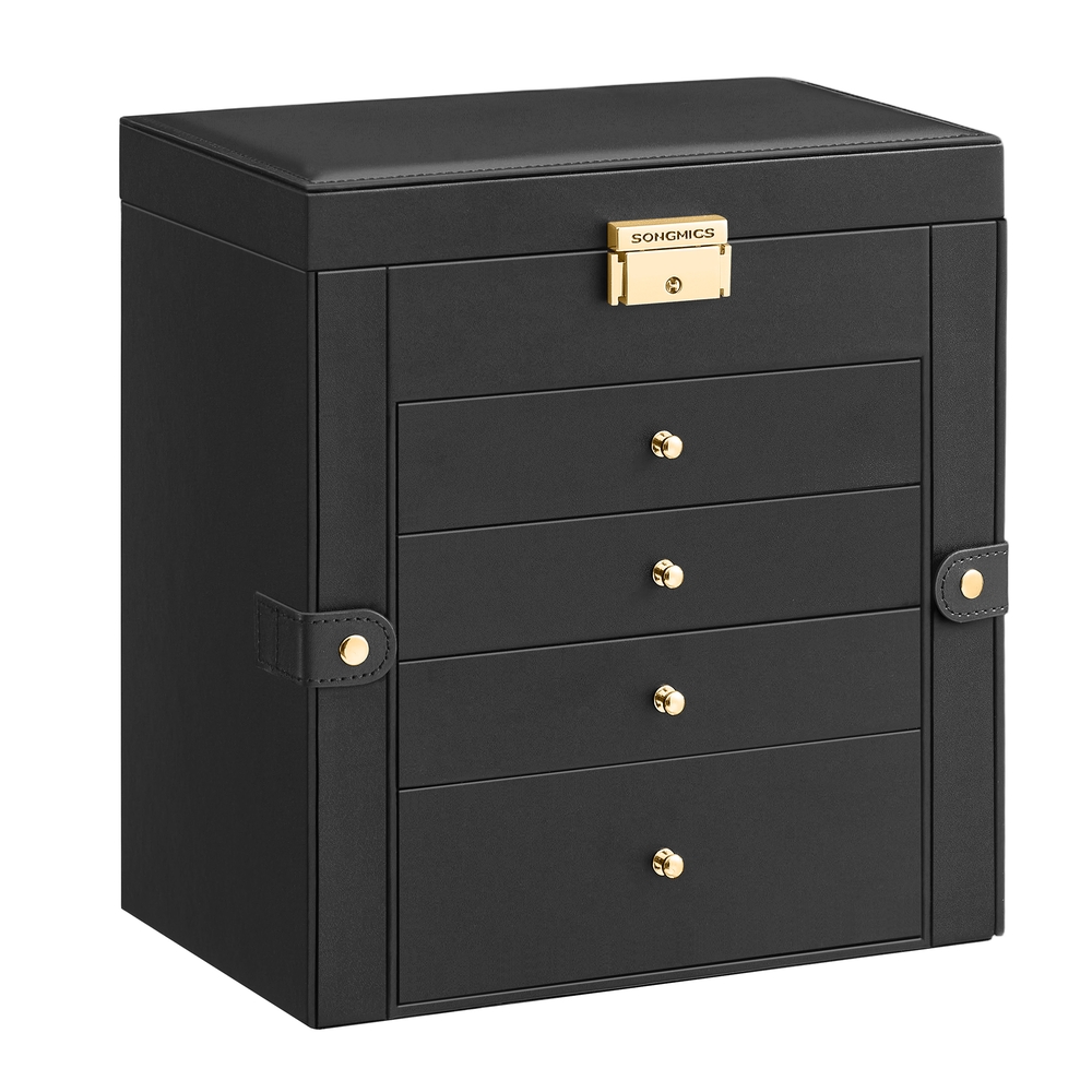 Jewellery Box 5 Layers 4 Drawers Mirror Ink Black