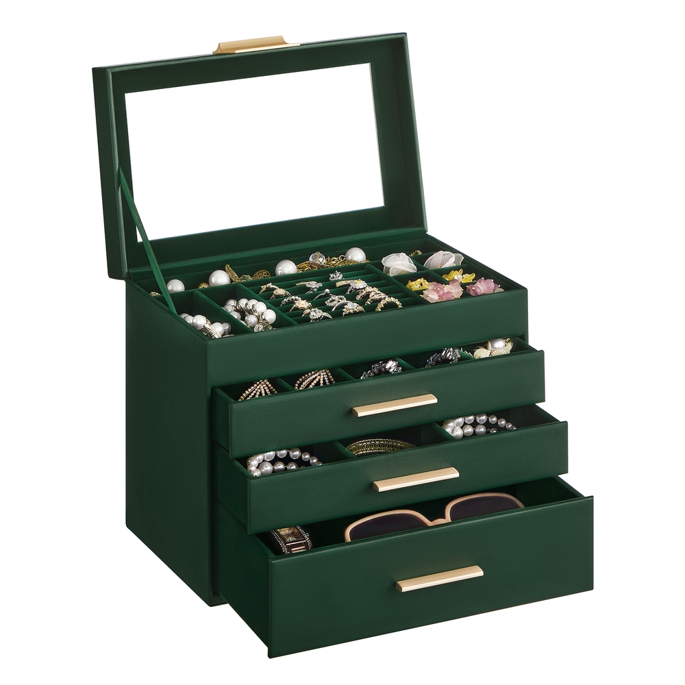Jewellery Box with Glass Lid Forest Green and Gold Colour Jewellery Box with Glass Lid Forest Green and Gold Colour