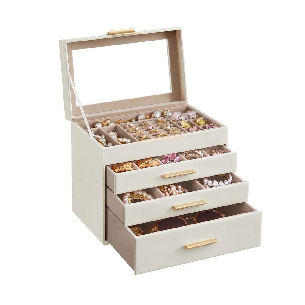 Jewellery Box with Glass Lid, 4-Tier Jewellery Organiser