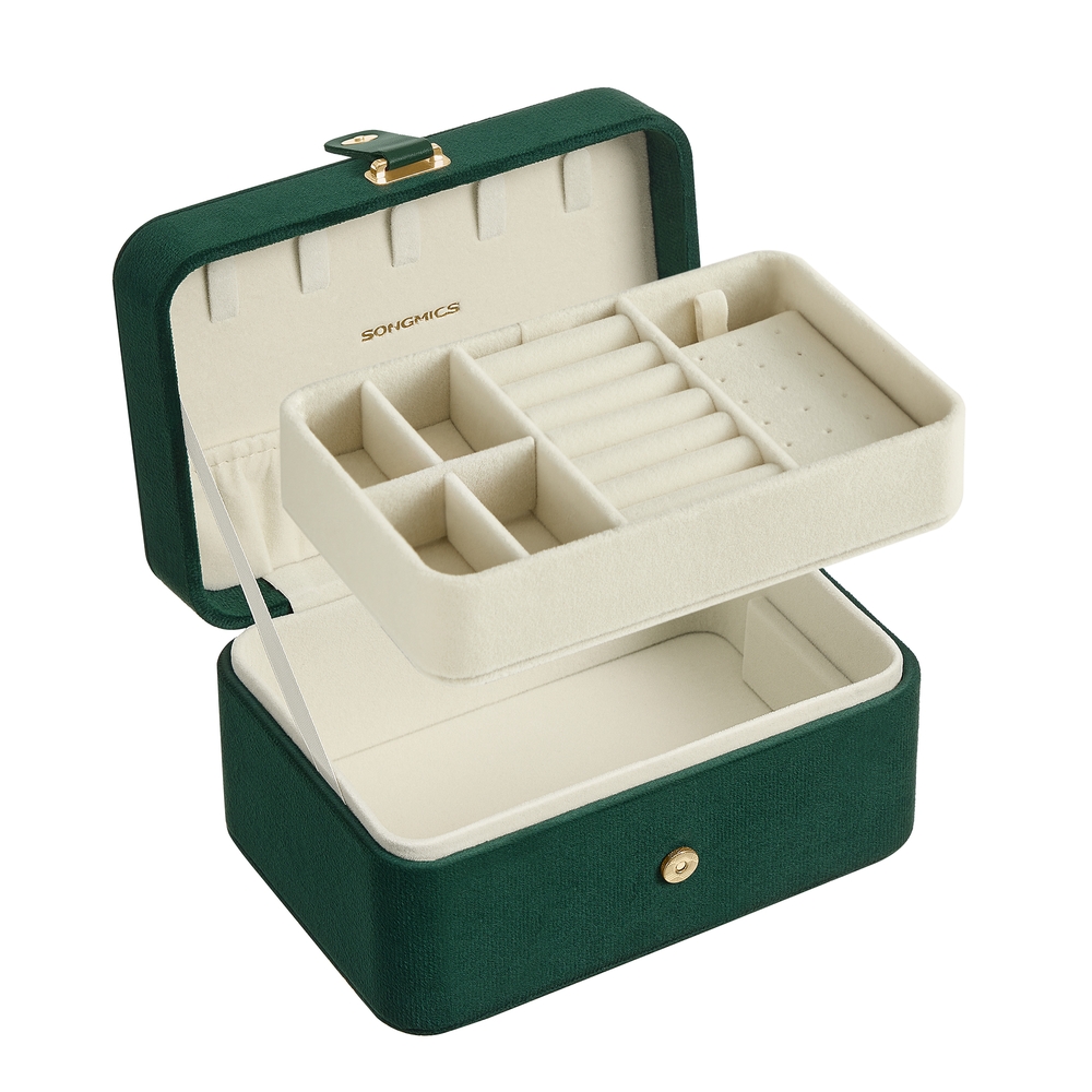Jewellery Box 2-Layer 11.6 x 16 x 7.5 cm Portable Retro Green