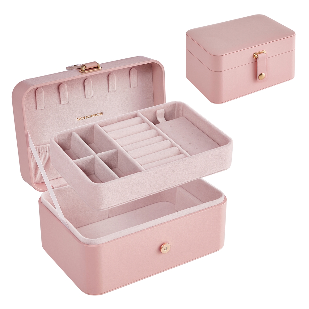 11 x 16 x 8 cm Portable Jewellery Storage Box 2-Layer Jelly Pink