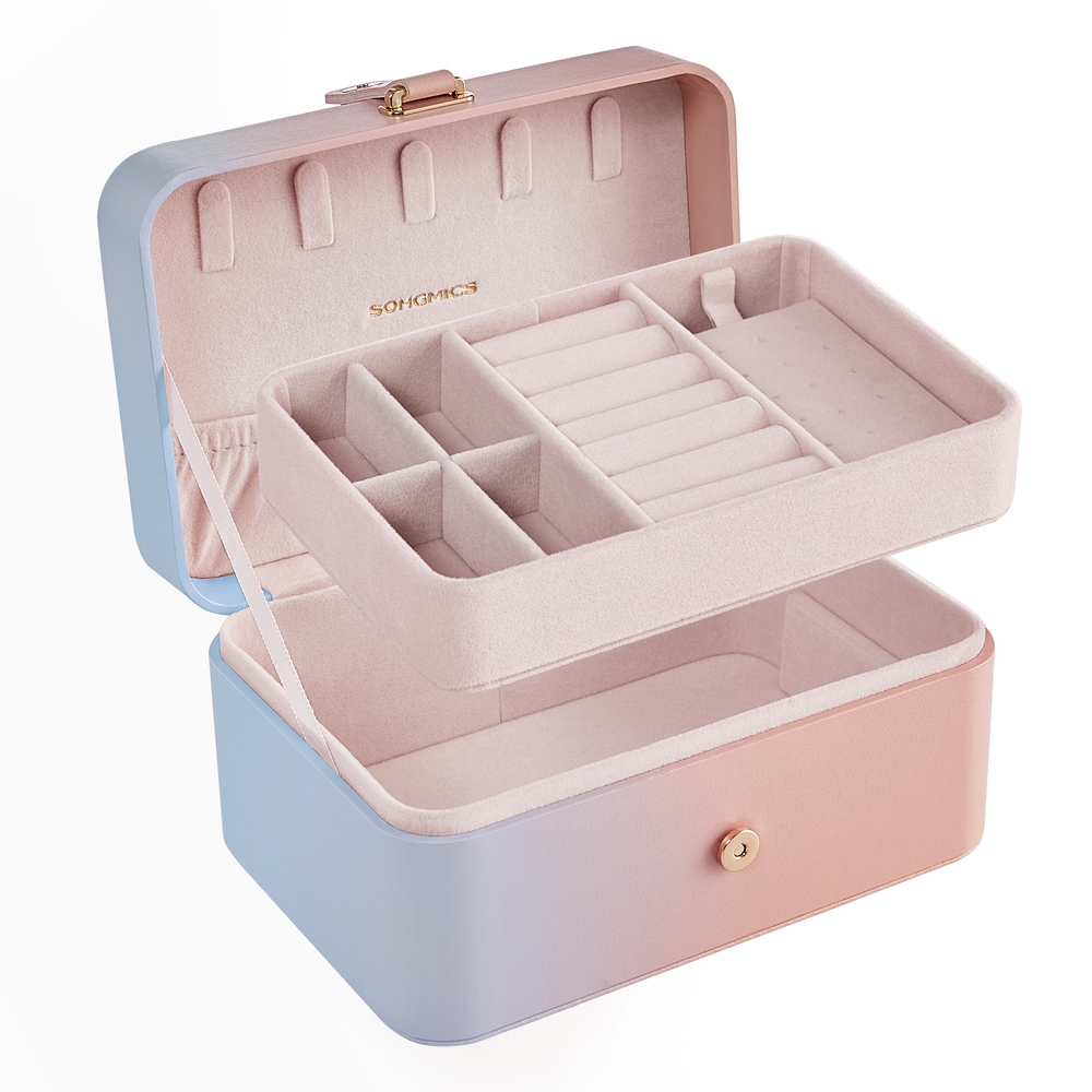 Jewellery Box 2-Layer Jewellery Storag 11 x 16 x 8 cm Pink‑Blue Ombre