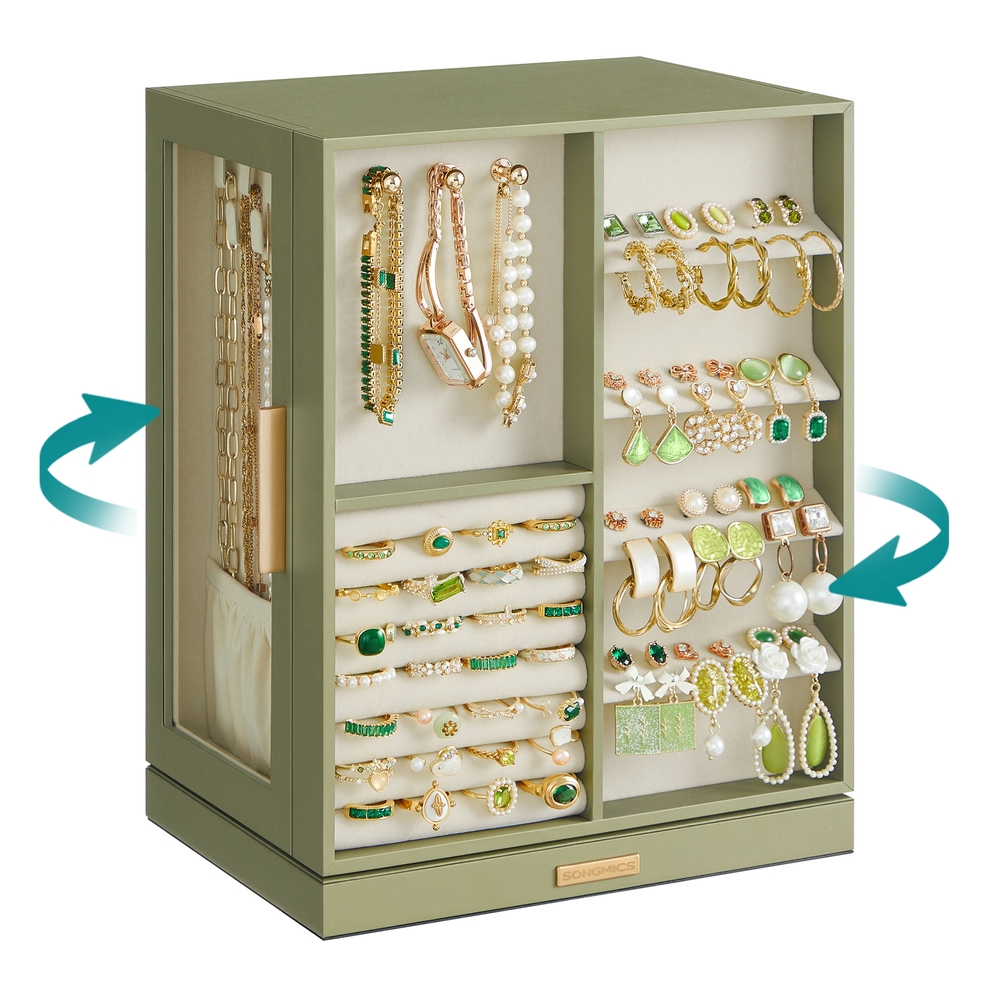 Jewellery Box 360° Rotating with 5 Drawers Laurel Green