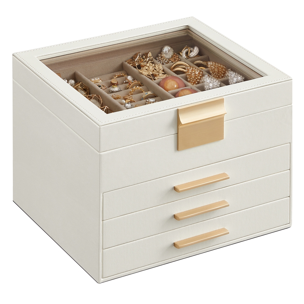 4-Layer Jewellery Box with 3 Drawers Cloud White and Gold