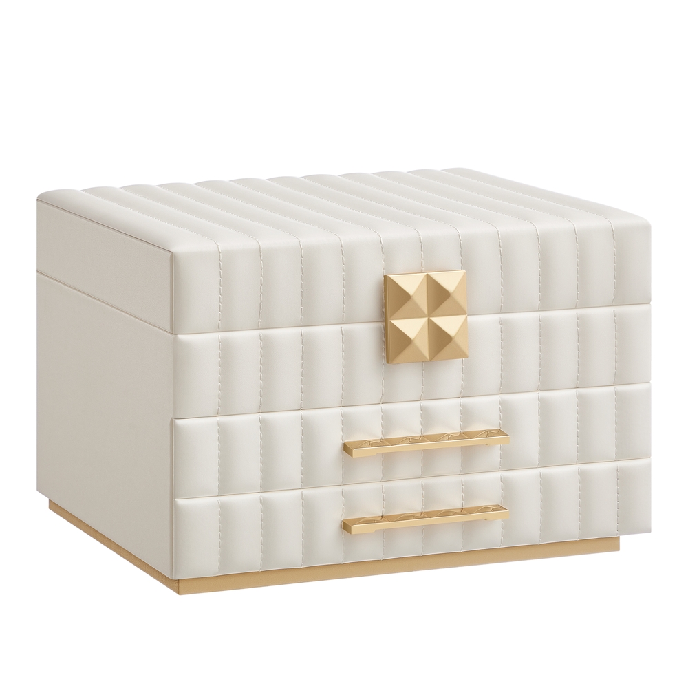 ANAH Collection – 3-Tier Jewellery Box with Mirror Cloud White