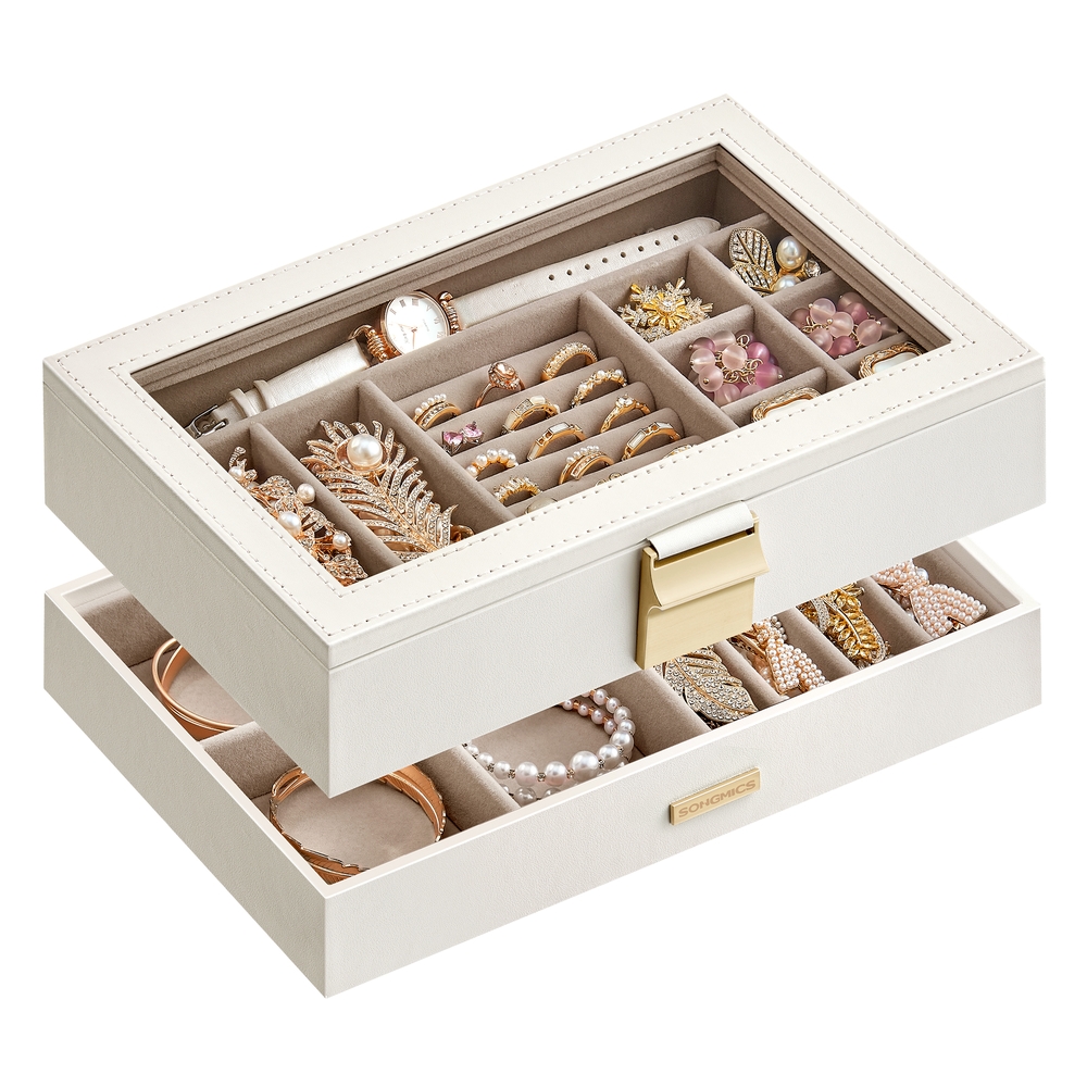 2-Tier Stackable Jewellery Trays Cloud White