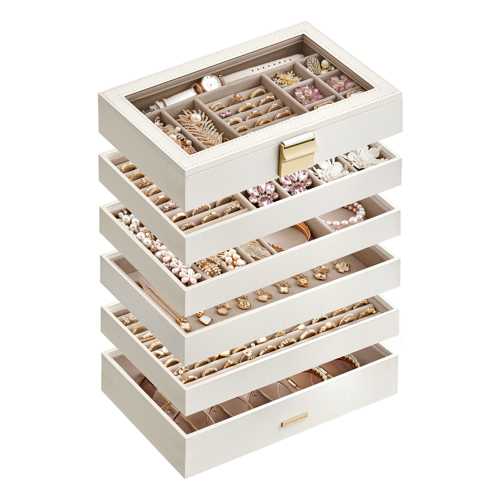 6-Tier Stackable Jewellery Trays Cloud White
