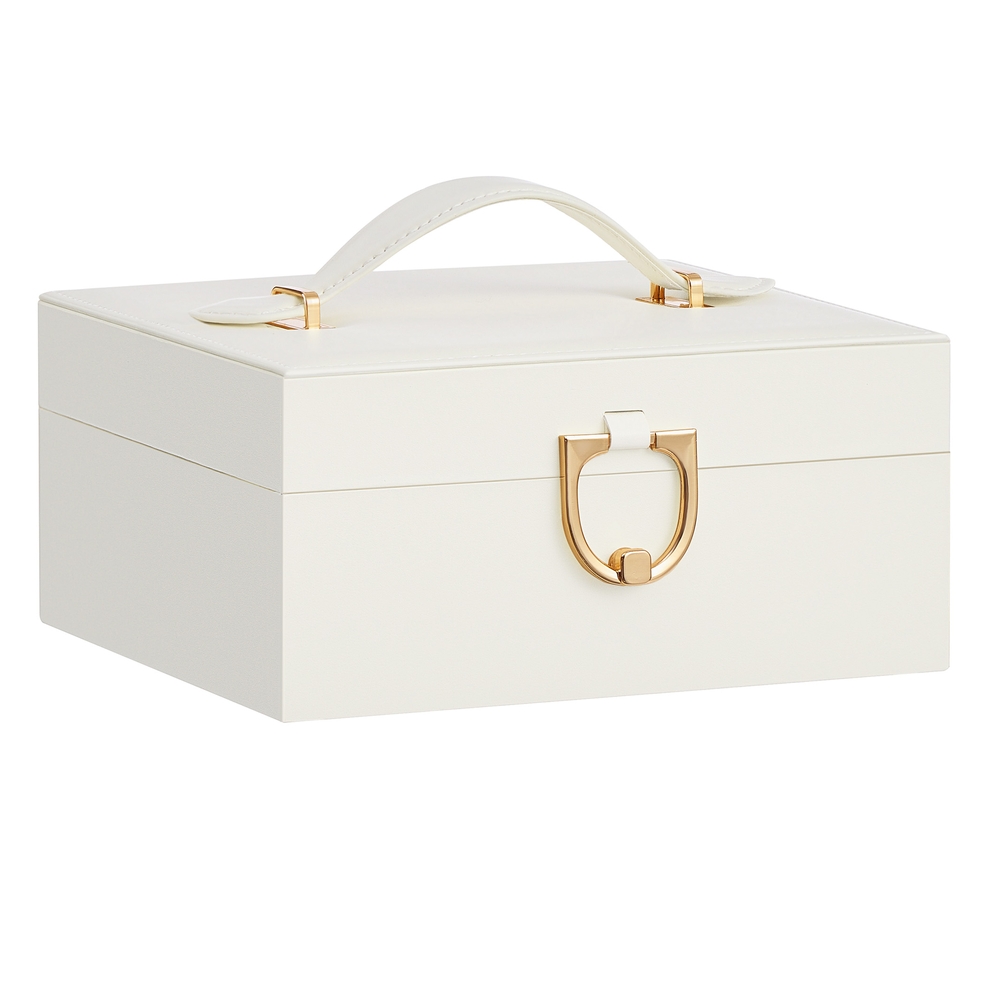 Jewellery Box Organiser 2-Layer Carry Handle 17 x 20.5 x 9.5 cm Cream White
