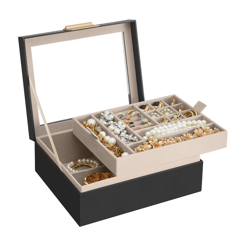 2-Layer Jewellery Organiser with Removable Tray Graphite Black