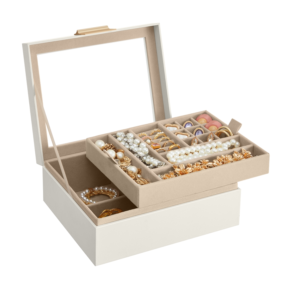 2-Layer Jewellery Organiser with Removable Tray Cloud White