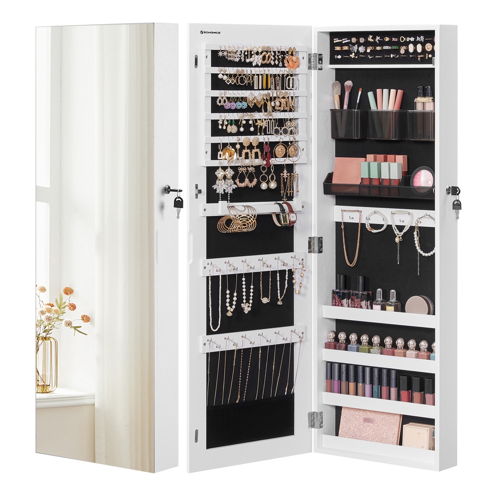 Mirror Jewelry Cabinet Armoire White
