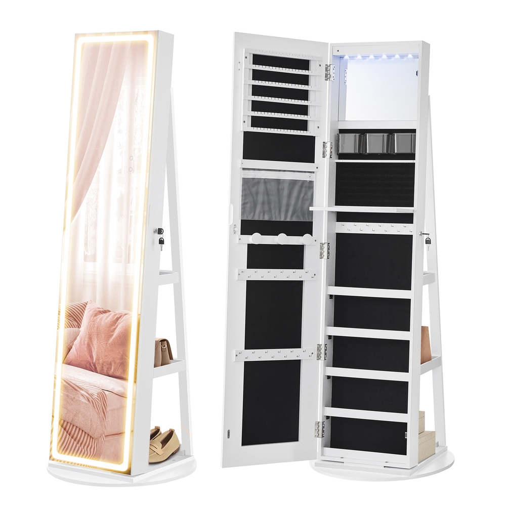 Jewellery Cabinet with Mirror and LED Lights Cloud White