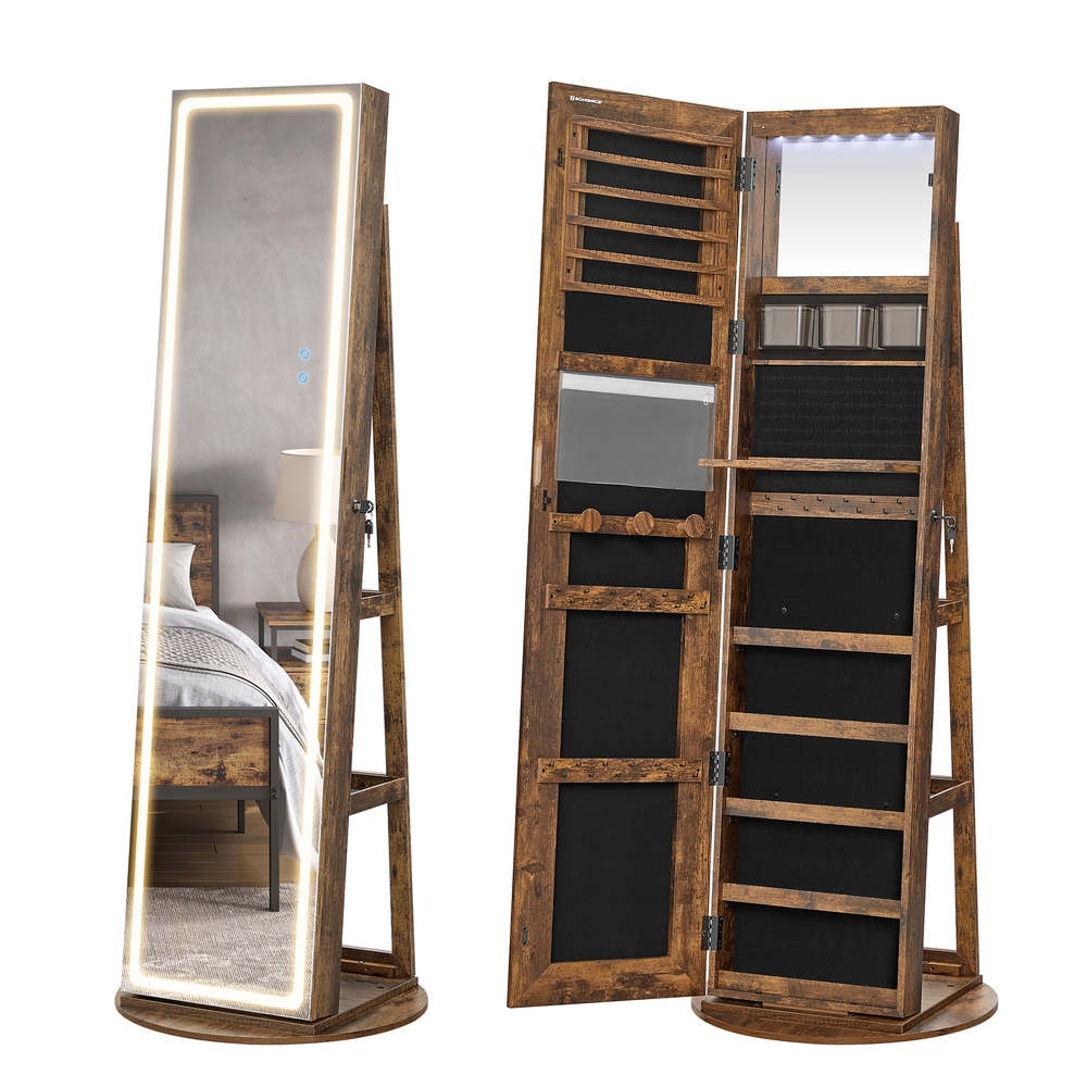Jewellery Cabinet with Mirror and LED Lights Rustic Brown
