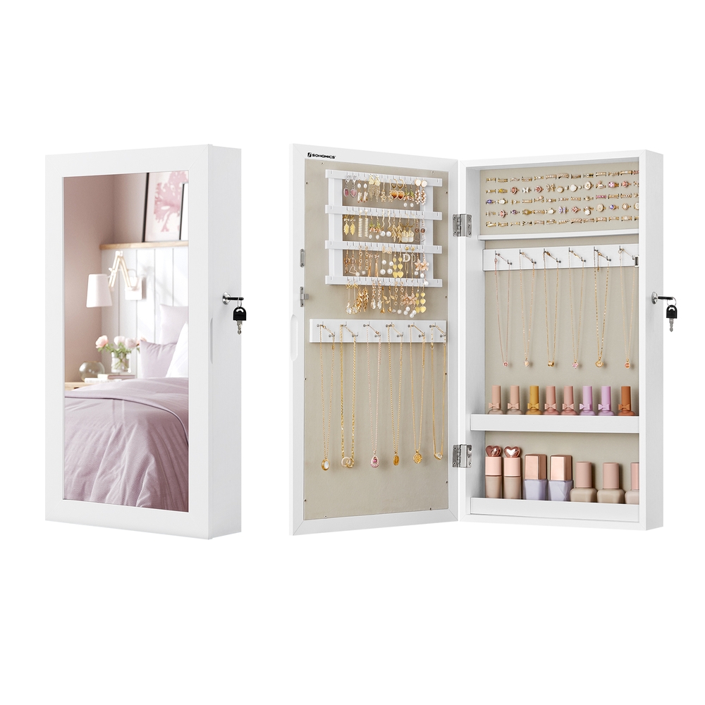 Wall-Mounted Jewellery Cabinet, Mirror with Storage