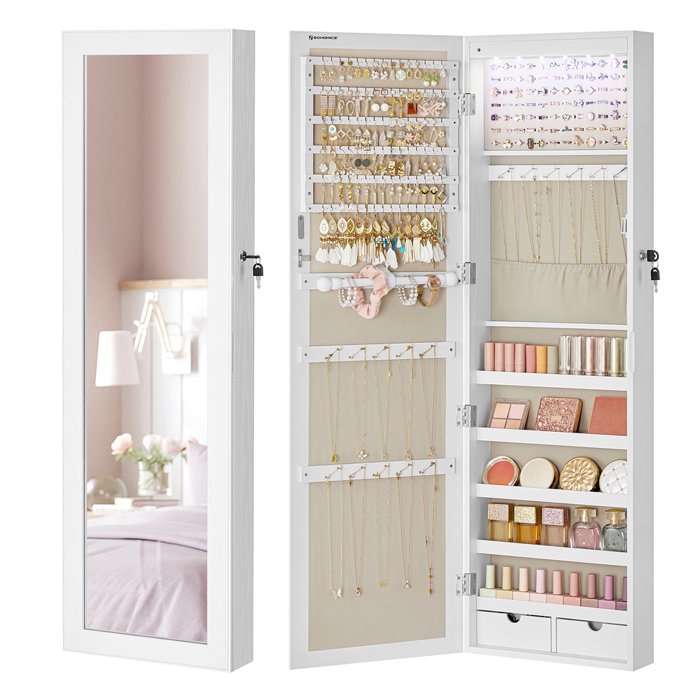 Jewellery Cabinet with Mirror and Various Compartments