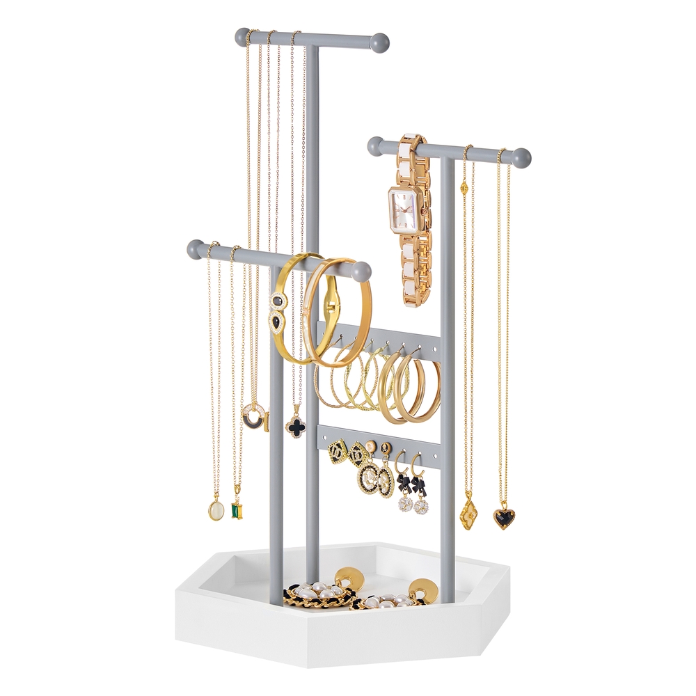 Jewellery Stand 3 Tiers and 1 Tray with Metal Frame Dove Grey and Cloud White