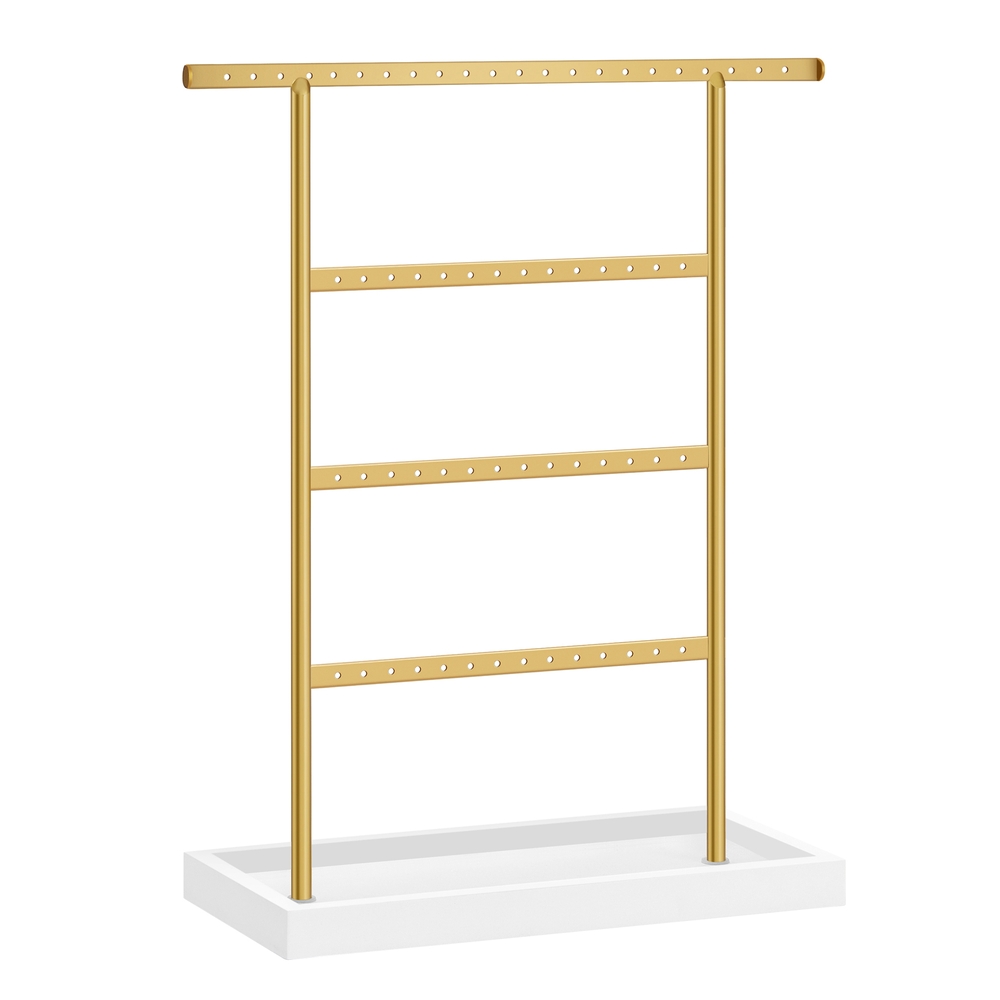 4-Tier Jewellery Stand with Tray White and Gold Colour