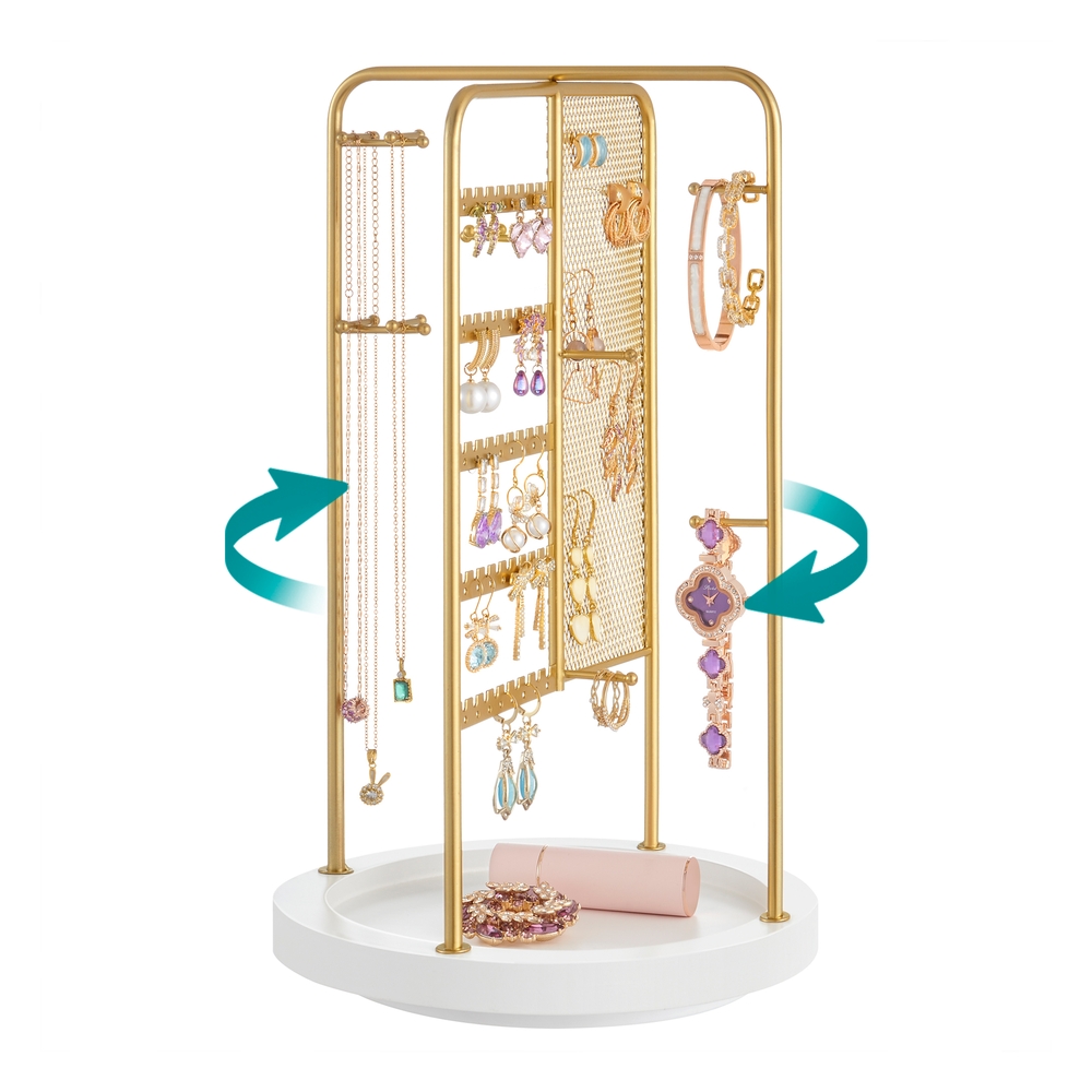 Rotating Jewellery Stand with Bottom Tray Champagne Gold