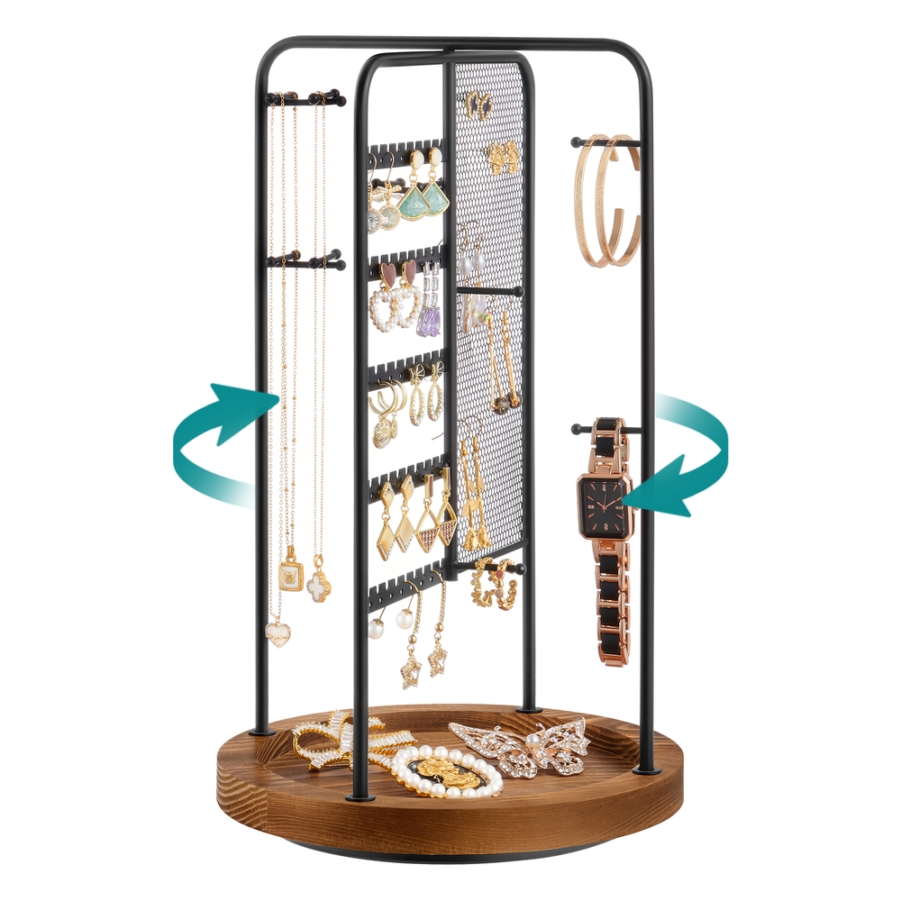 Rotating Jewellery Stand with Bottom Tray Ink Black