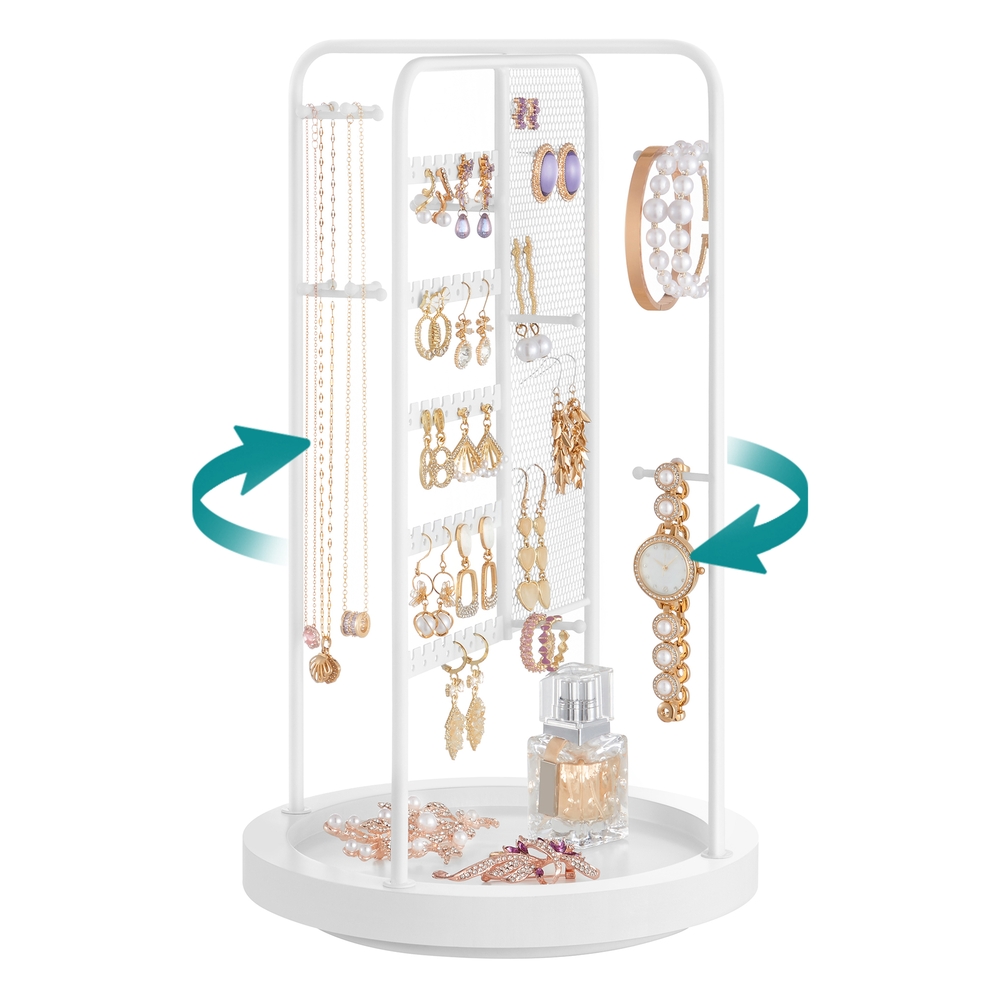 Rotating Jewellery Stand with Bottom Tray Cloud White