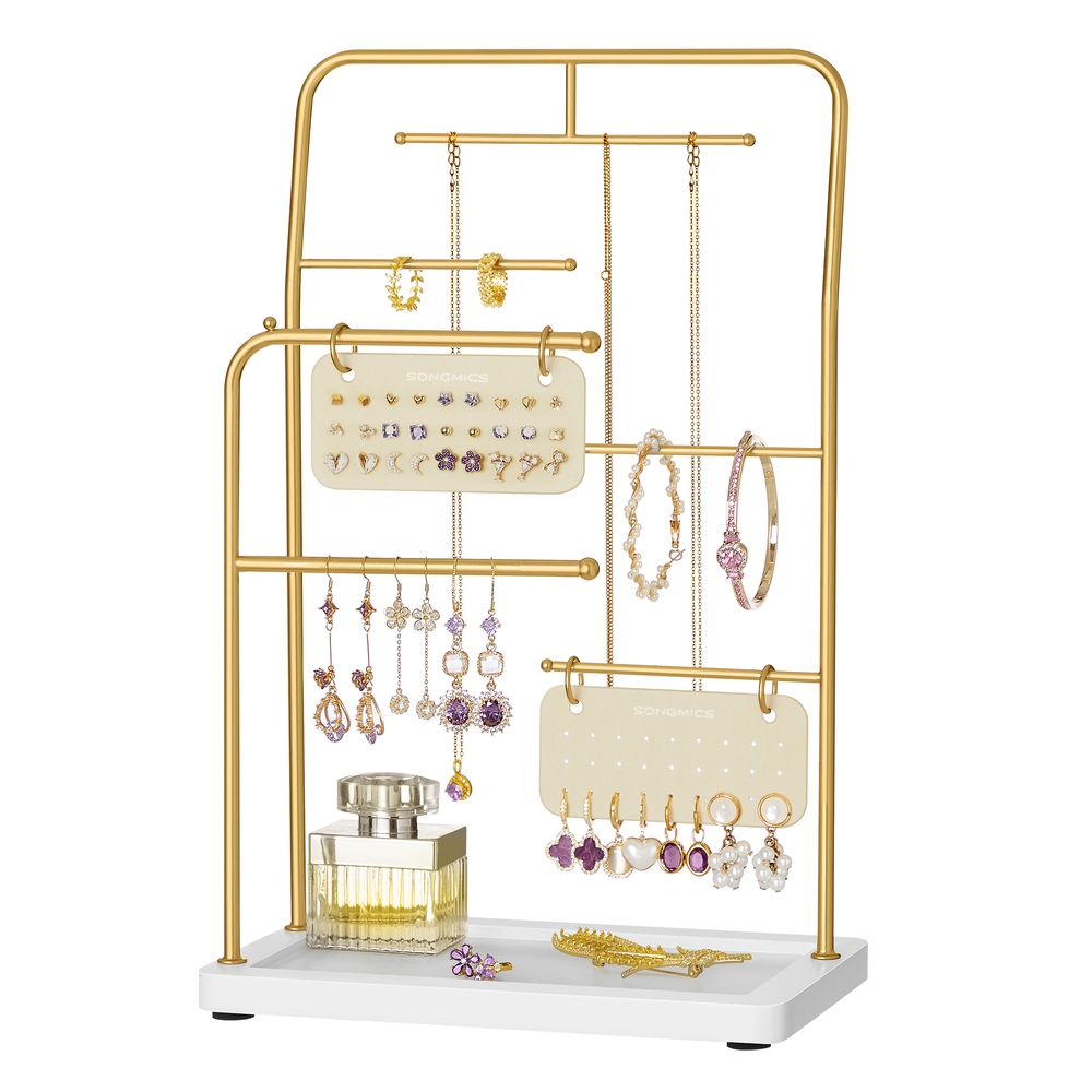 Jewellery Stand with 6 Hanging Rods Metallic Gold