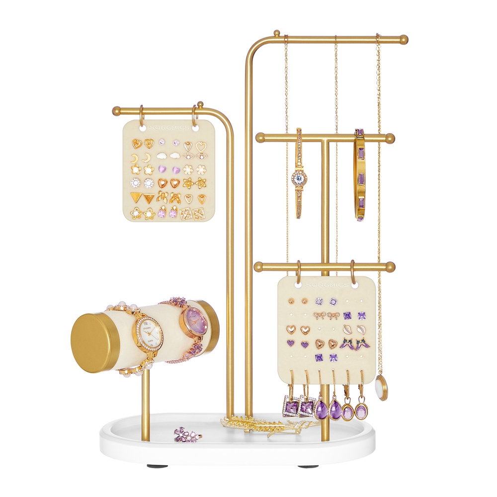 Jewellery Stand with 4 Hanging Rods Metallic Gold