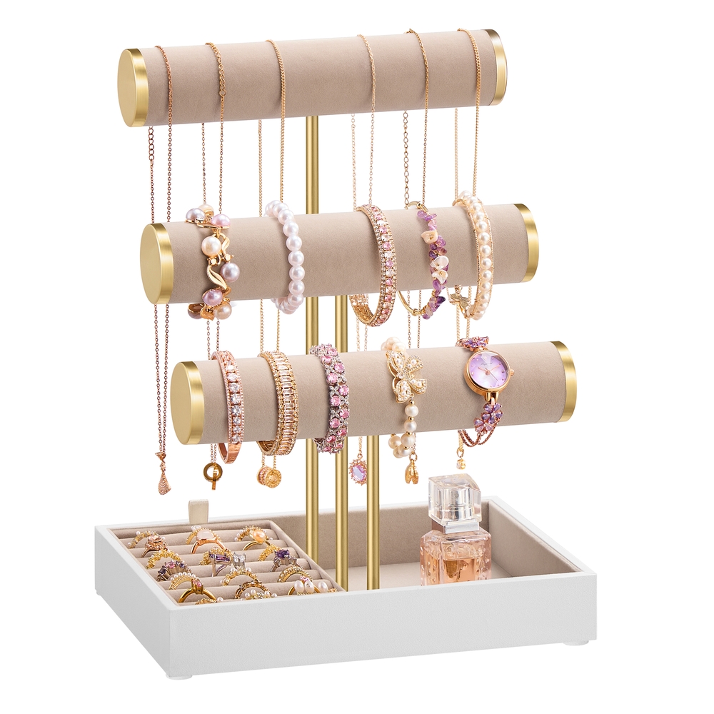Jewellery display stand with three tiers and removable holder