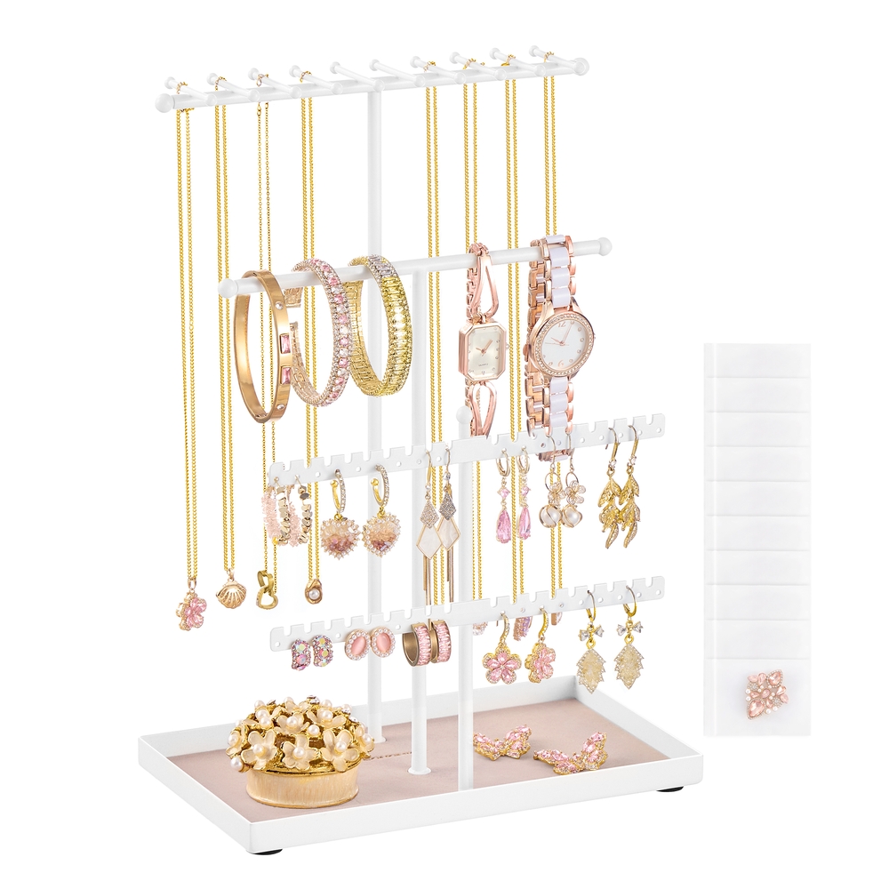 Jewellery Stand with Metal Frame and Velvet Tray Matte White