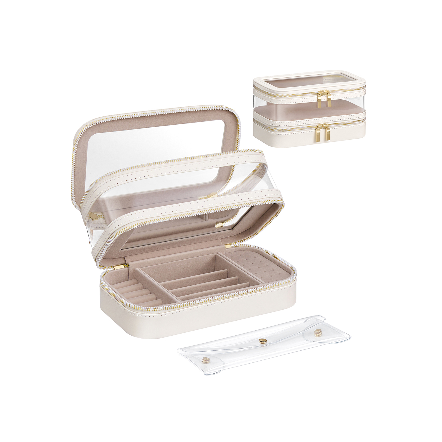 Makeup Bag with Separate Brush Bag Pouch Cloud White