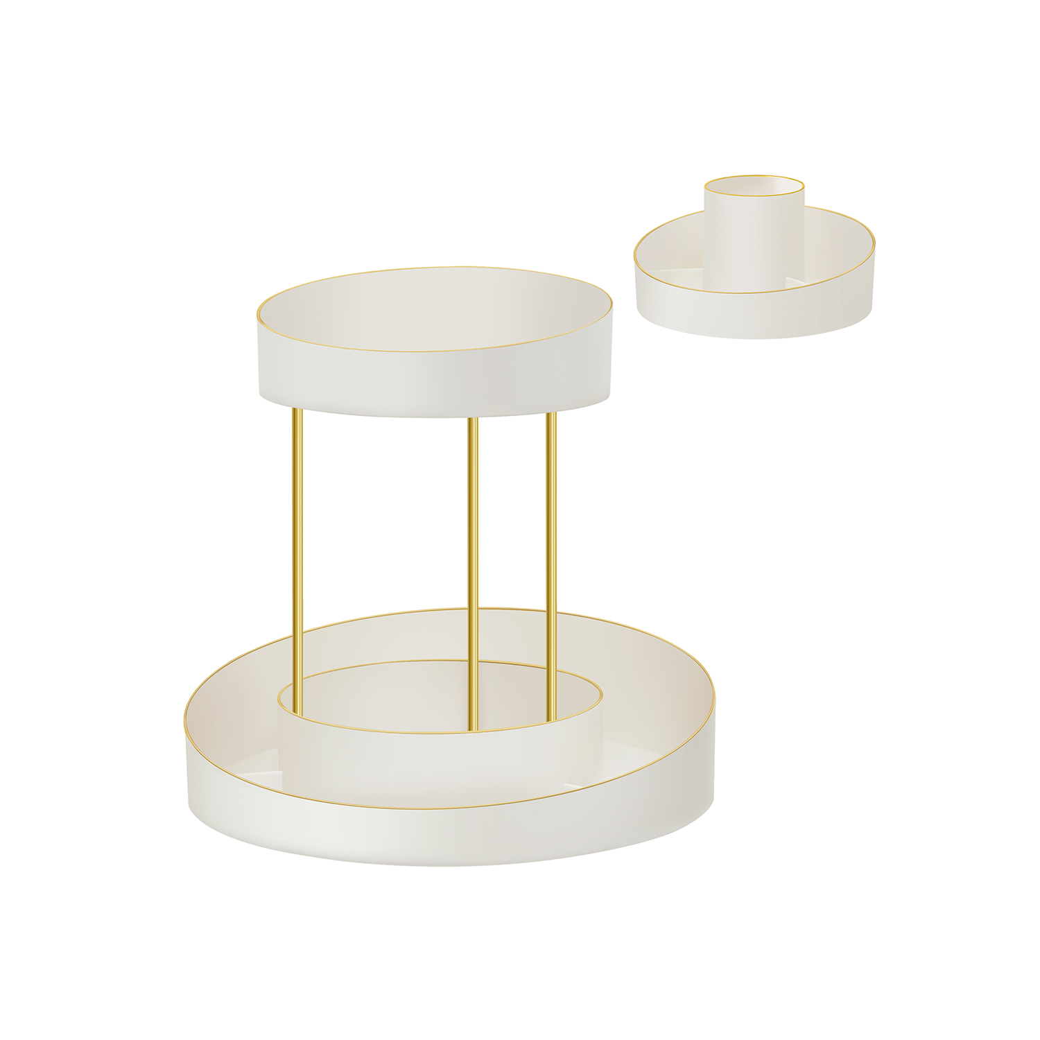 2-Tier Round Rotating Makeup Organiser White and Gold