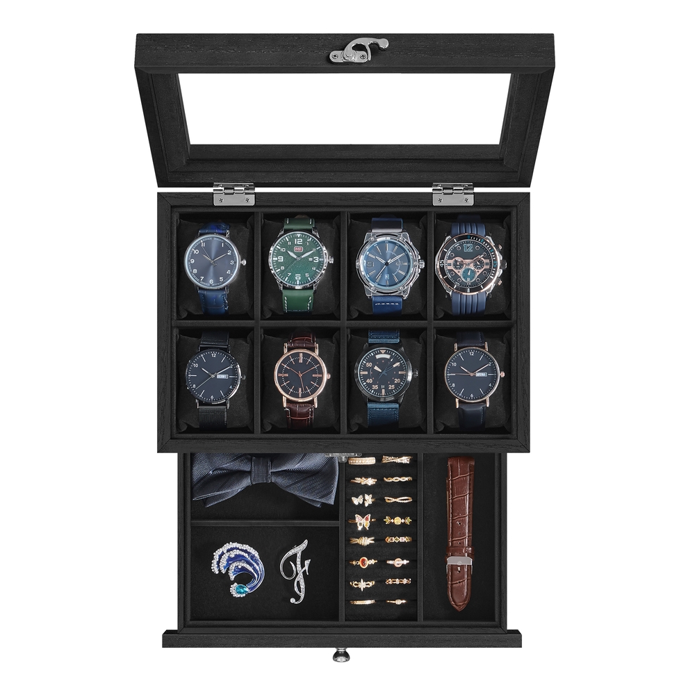 Watch Box with 8 Slots and Watch Pillows Ink Black
