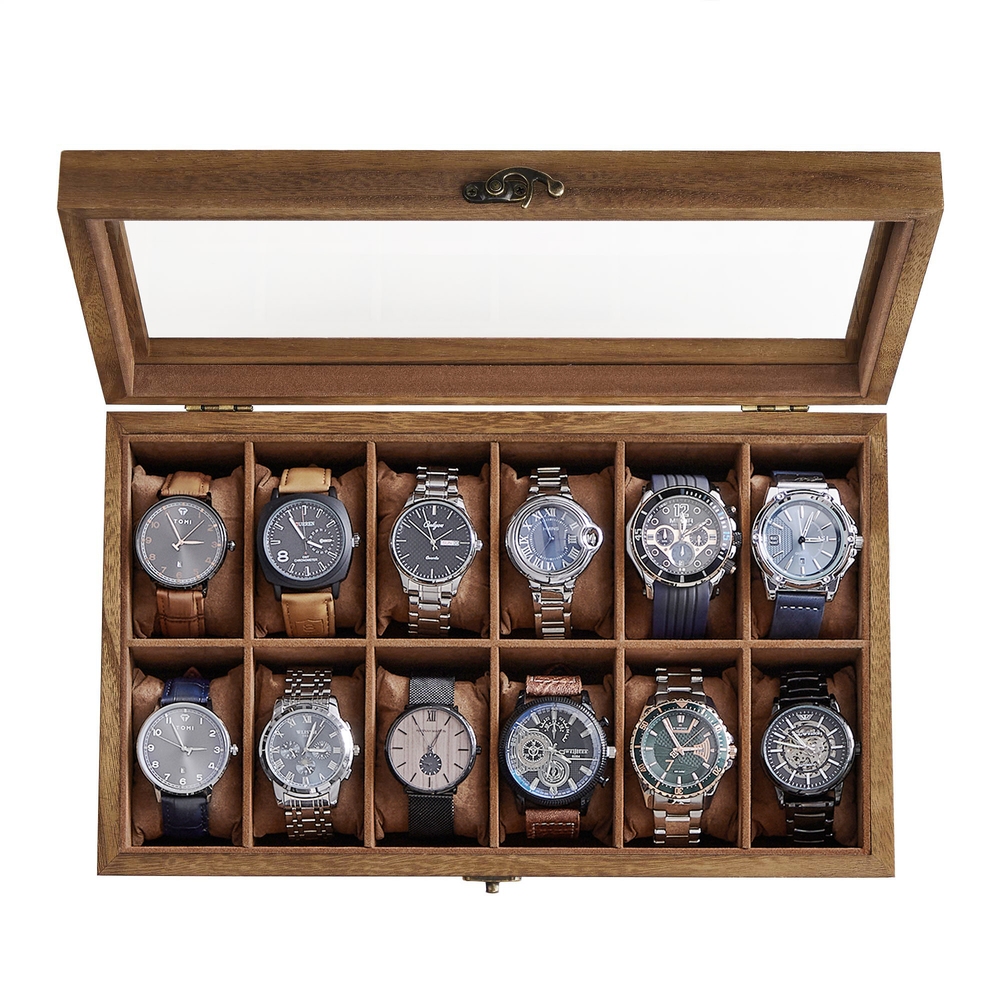 12 Slots Watch Box with Glass Lid