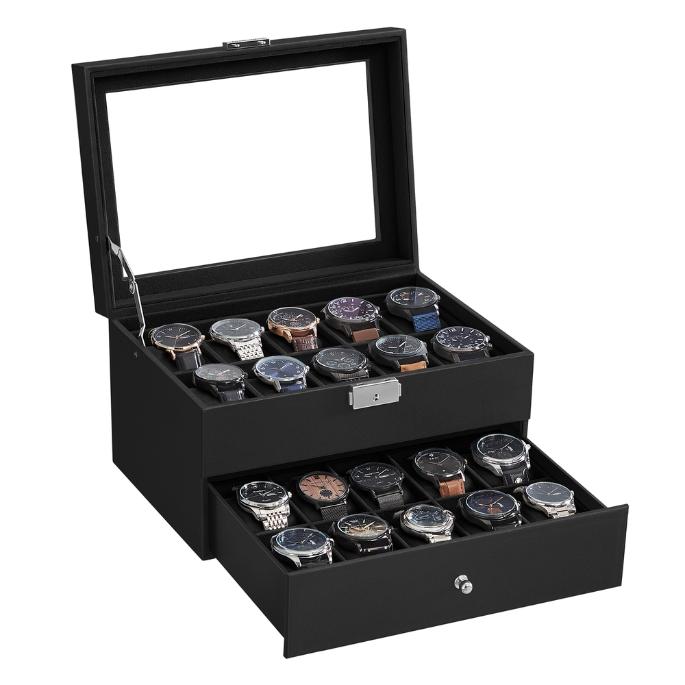 2-Tier Watch Box with Glass Lid Black Lining 2-Tier Watch Box with Glass Lid Black Lining