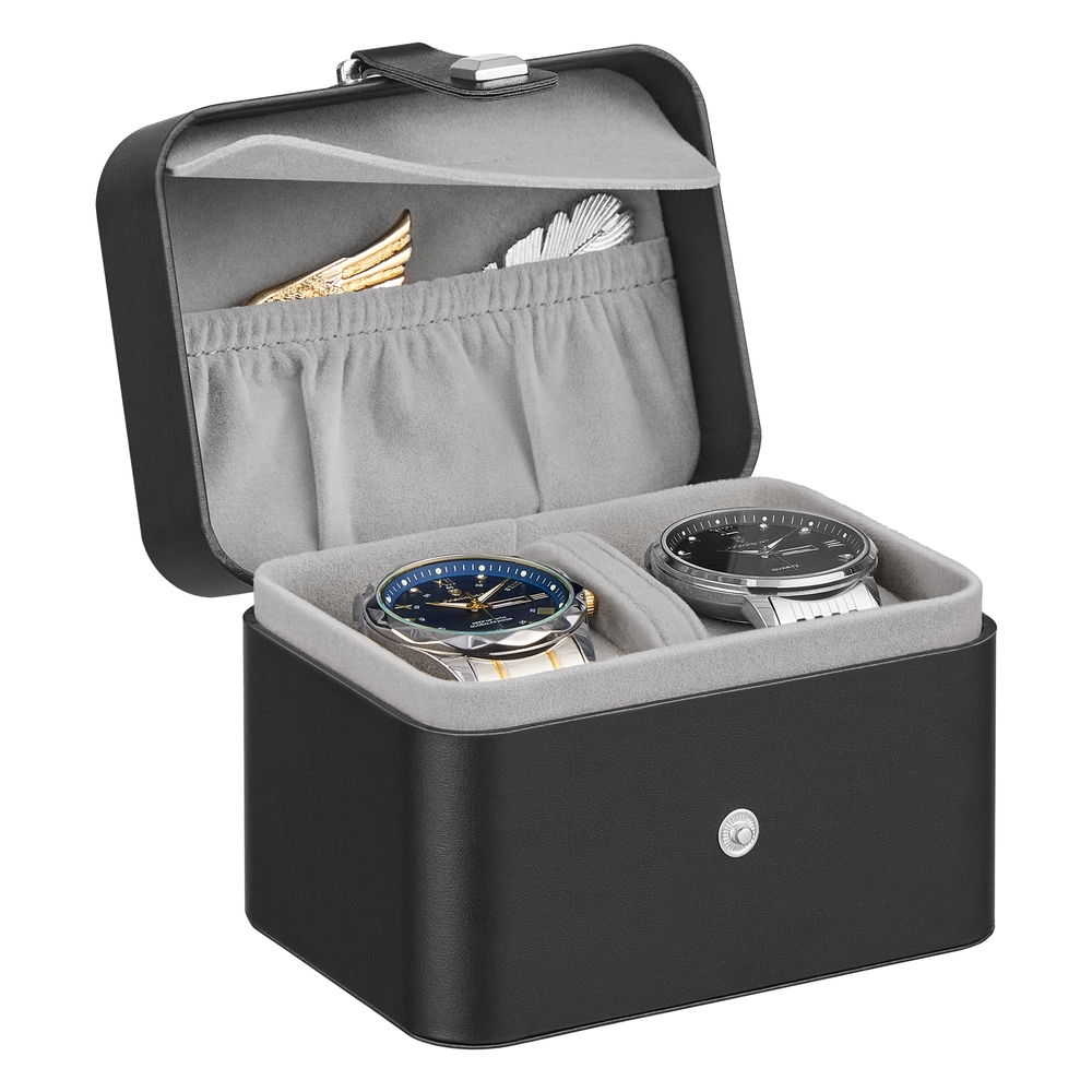 Travel watch case with two slots and hidden storage pillow Travel watch case with two slots and hidden storage pillow