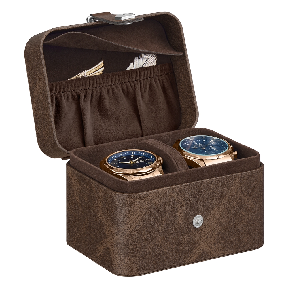 Travel watch case with two slots and hidden storage pillow