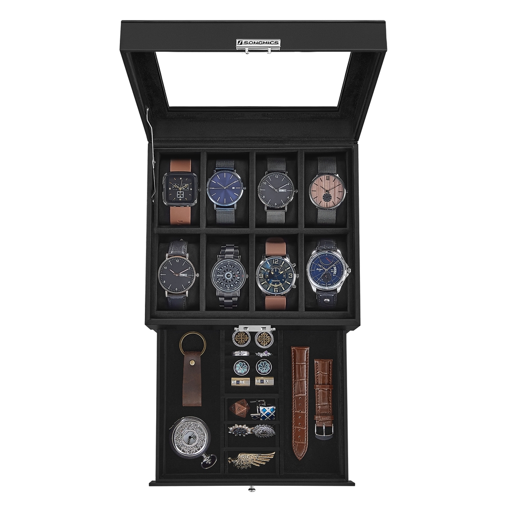 2-Tier Watch Box for 8 Watches Ink Black