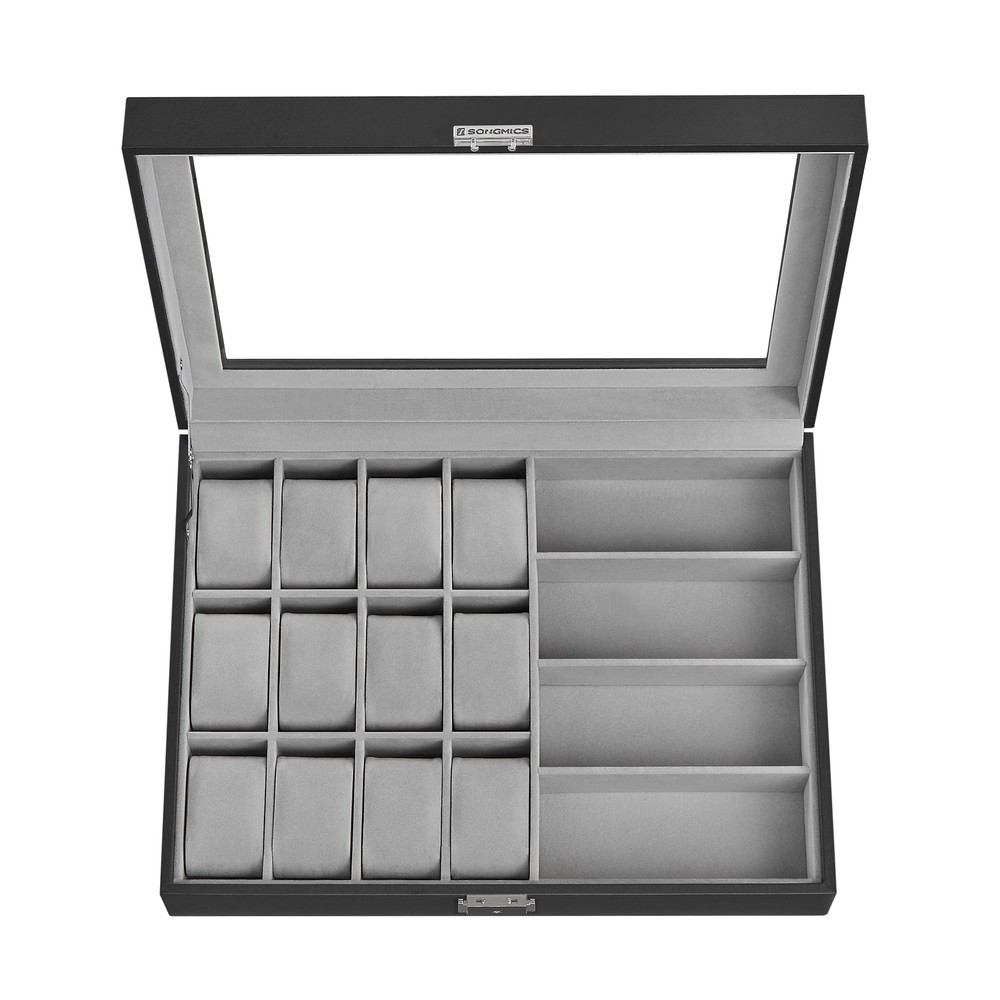Lockable Watch Box with 24 Slots Ink Black and Dove Gray