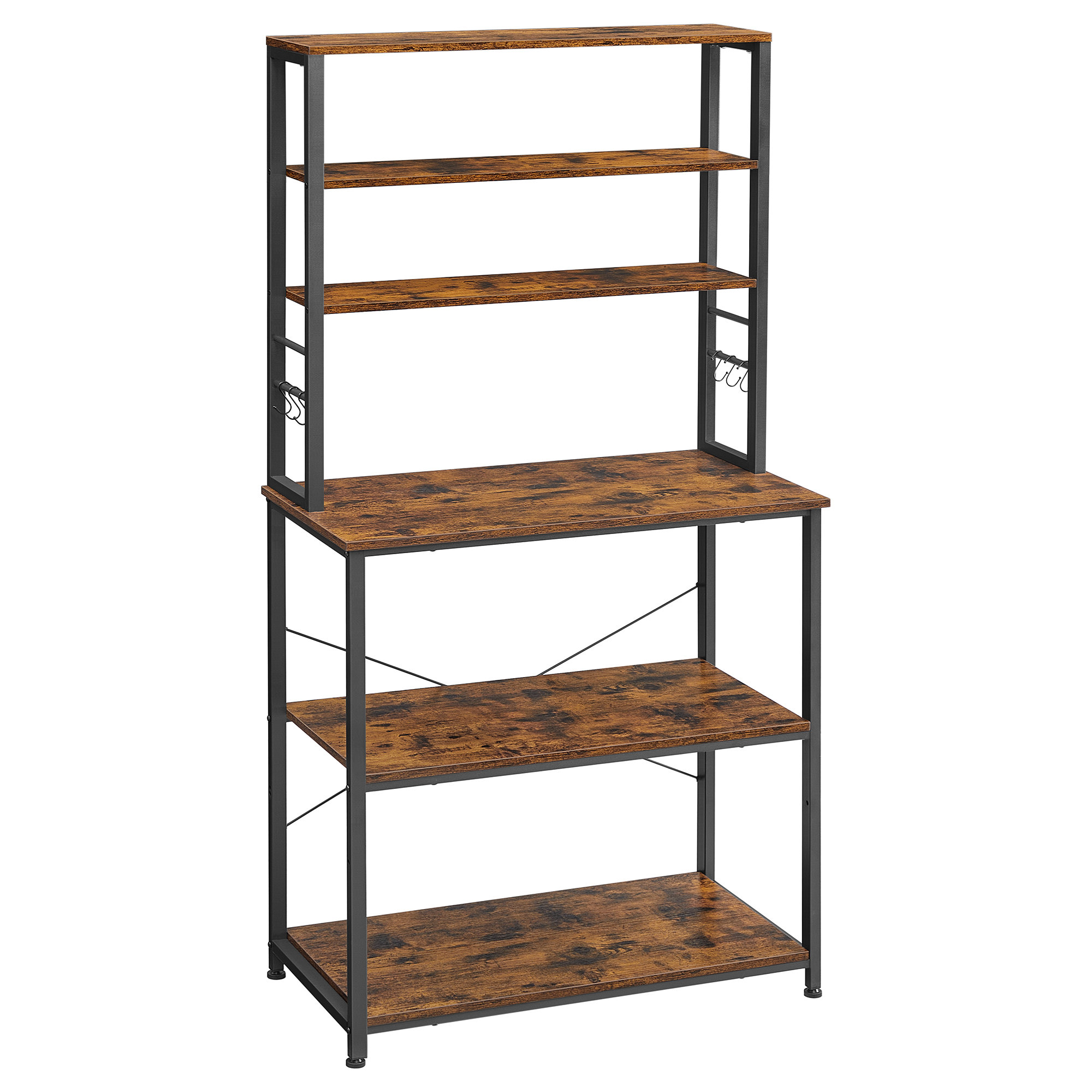 Baker’s Rack, Kitchen Coffee Bar, 6 Shelves and 6 Hooks
