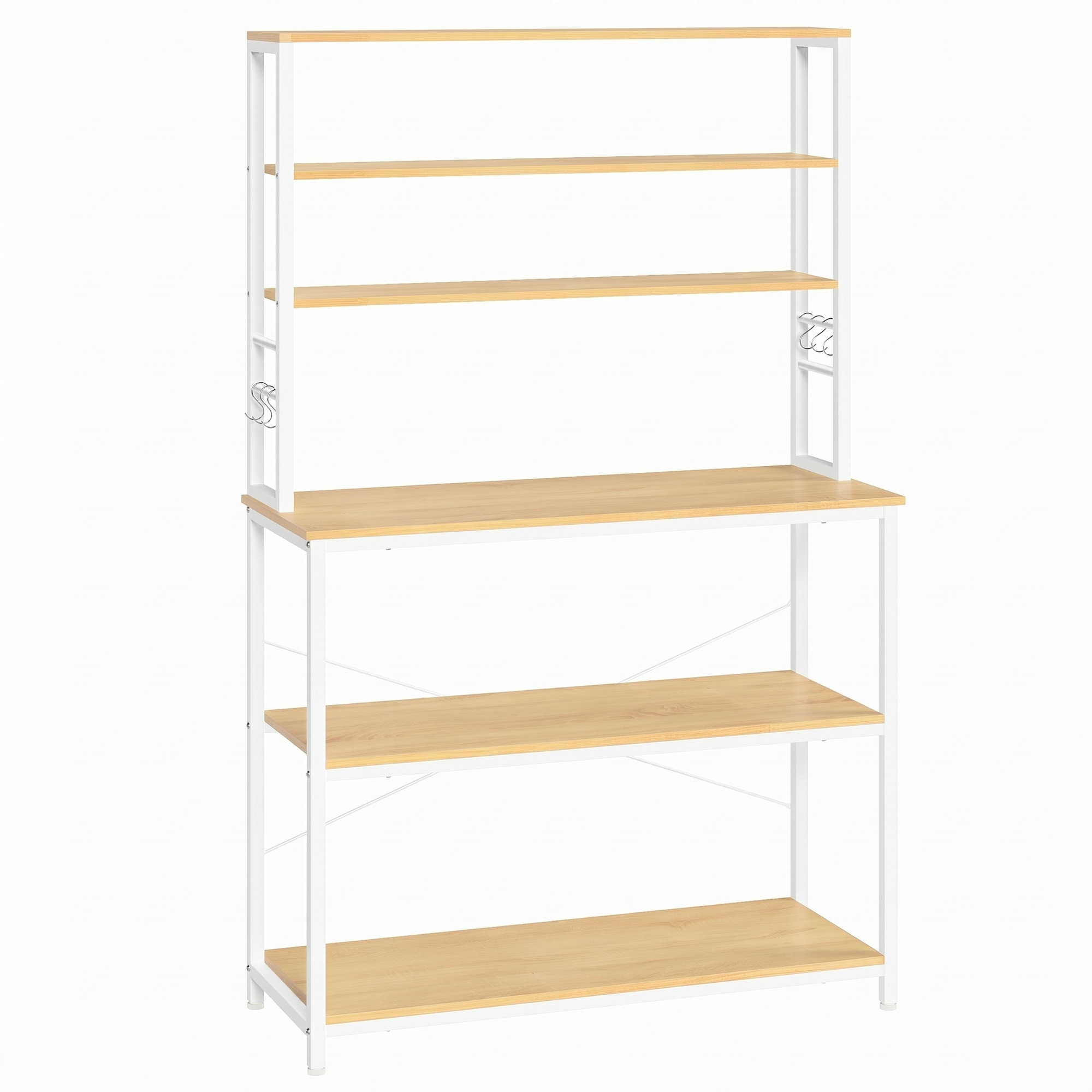 Baker’s Rack, Coffee Bar, 6-Tier Kitchen Storage Shelves with 6 Hooks