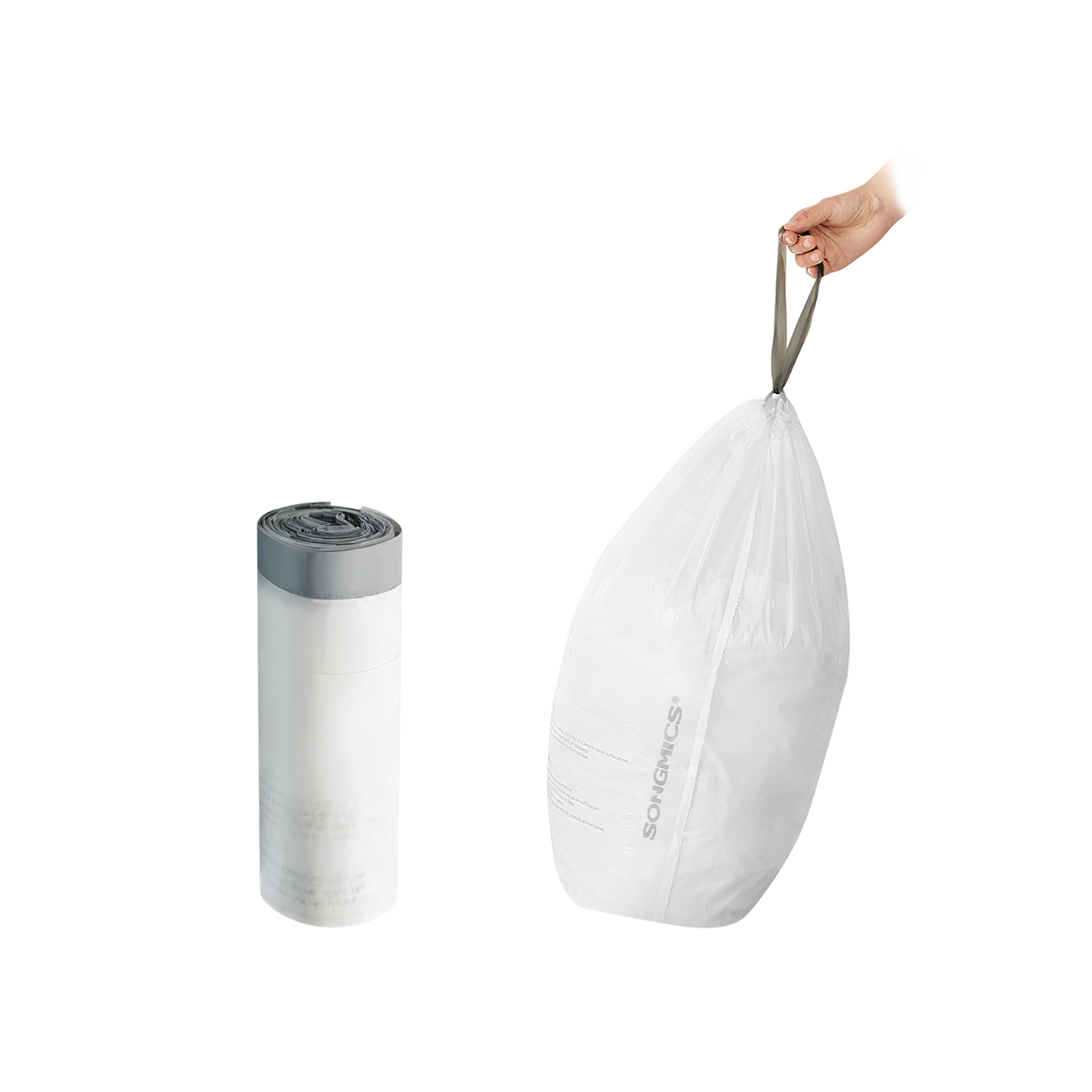 Drawstring Trash Bags, 40-Piece Heavy-Duty Pre-Separated Bin Liners, for Kitchen Waste, 4-5.3 Gallon, White