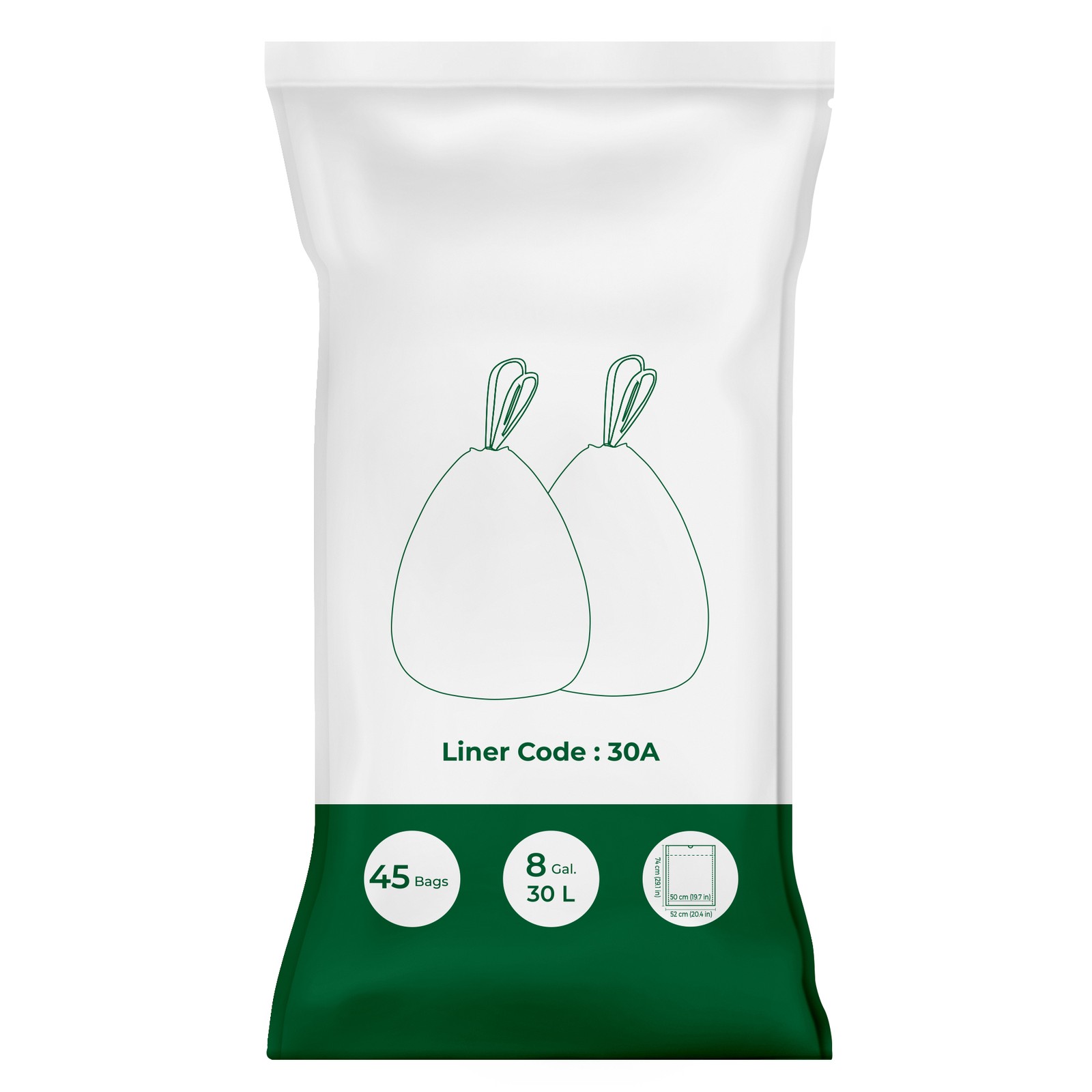 Pre-Separated Bin Bags, Drawstring Trash Bags for 8-Gallon (30 L) Trash Bins, 1 Roll