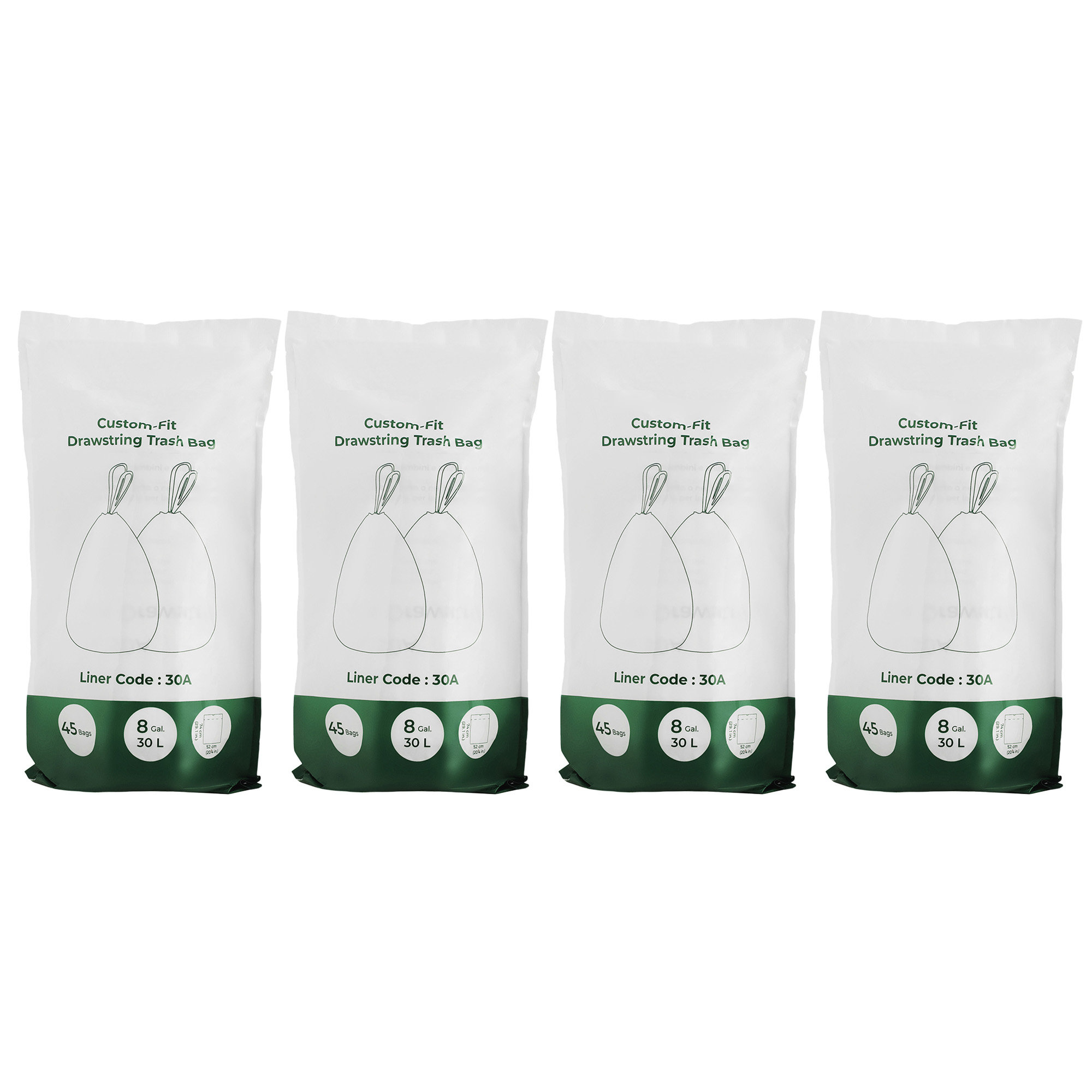 Drawstring Trash Bags, 180-Piece Heavy-Duty Pre-Separated Bin Liners, for Kitchen Waste, 8 Gallon, White