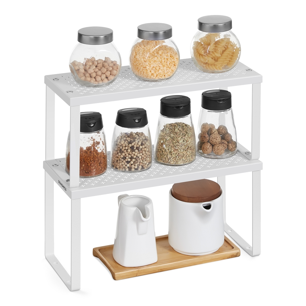 Kitchen Spice Rack, Set of 2, Stackable Metal, White