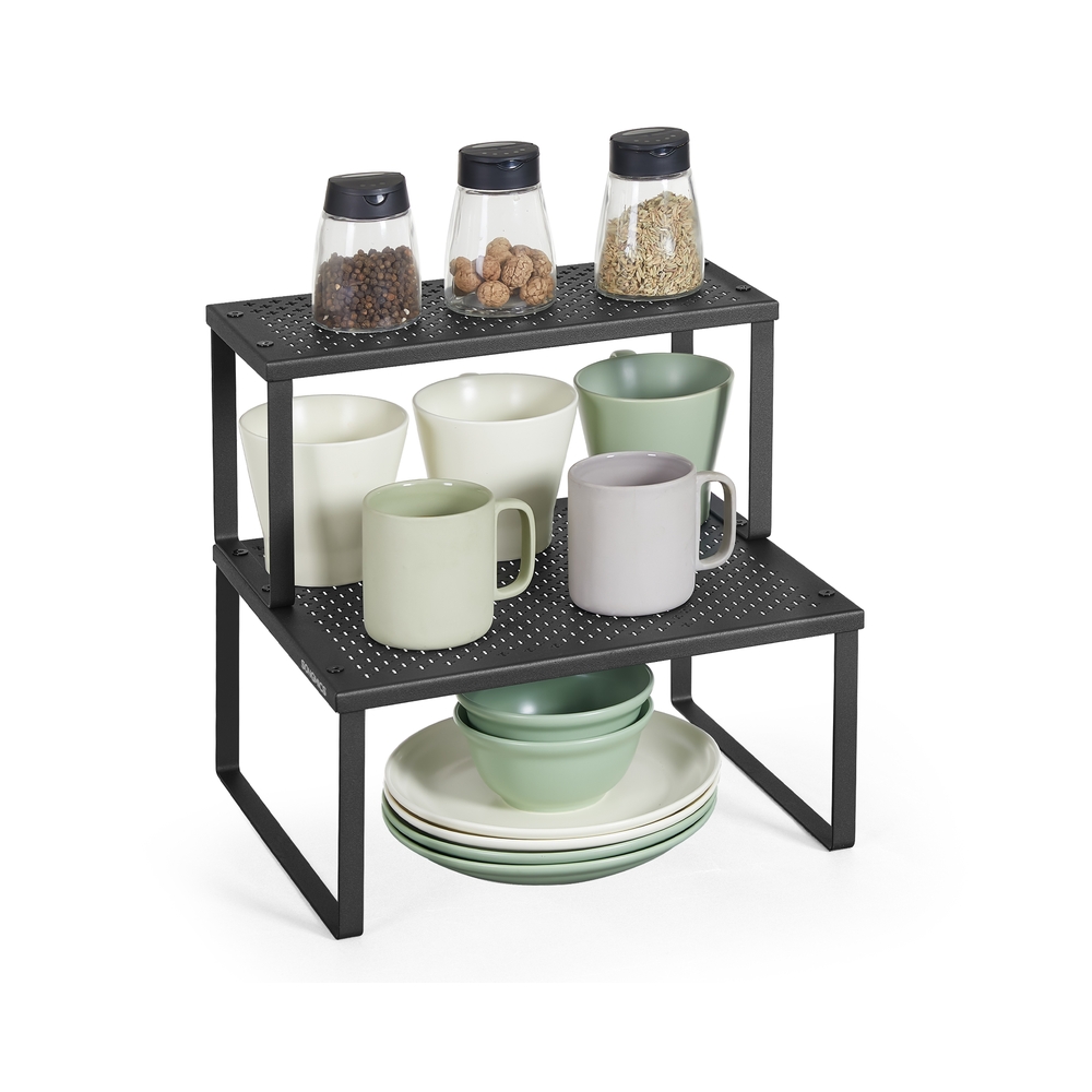 Spice Rack Set, 2-Piece Stackable Metal Shelves, Black