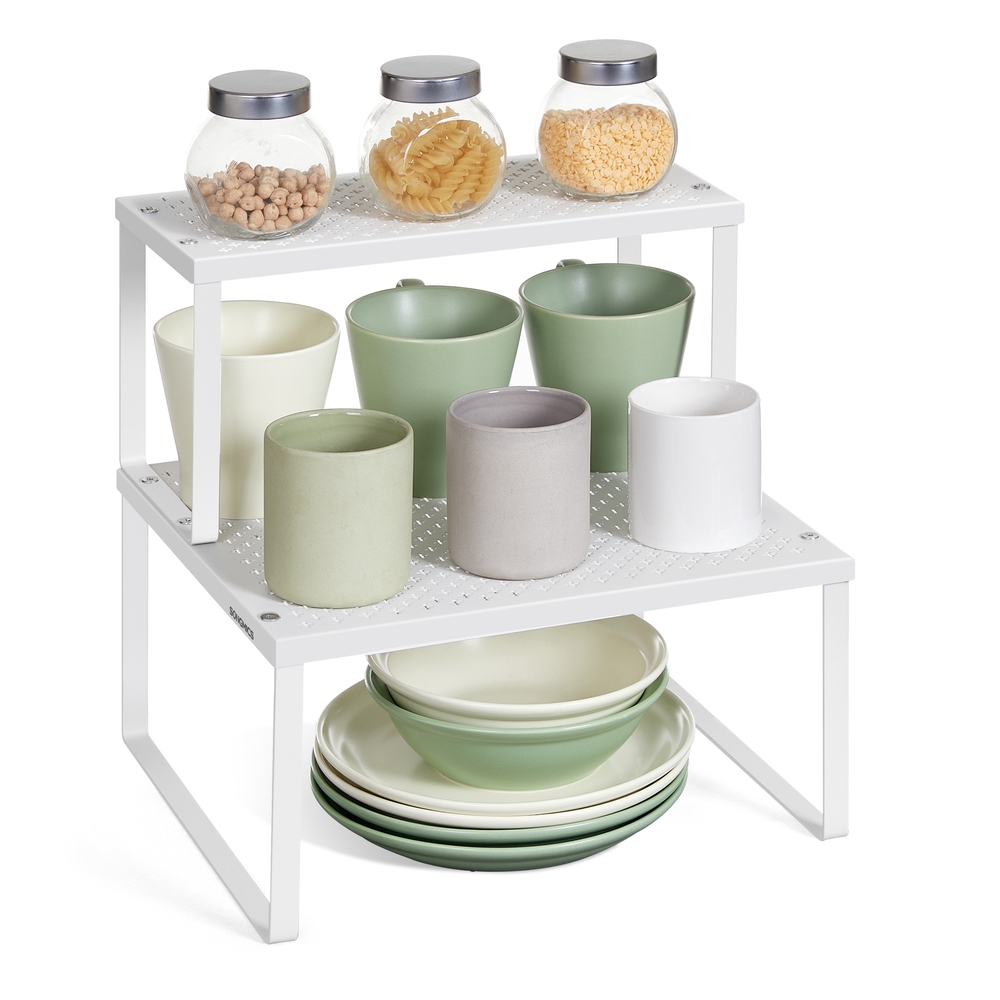 Spice Racks Set of 2 Cupboard Organisers Stackable Expandable White