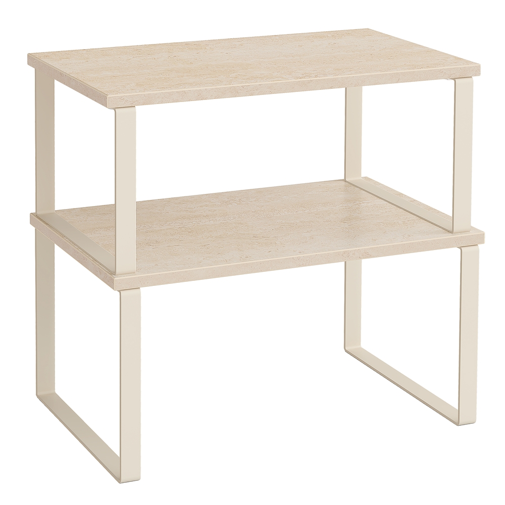 Spice Rack Set of 2 Cupboard Shelf Organisers Travertine Beige and Cream White