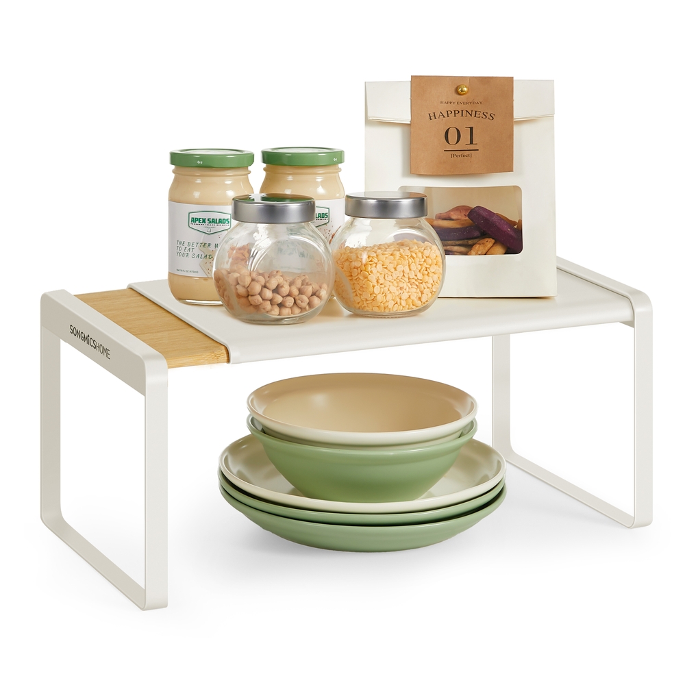 Spice Rack Extendable Kitchen Organiser Shelf Bamboo and Cream White Spice Rack Extendable Kitchen Organiser Shelf Bamboo and Cream White