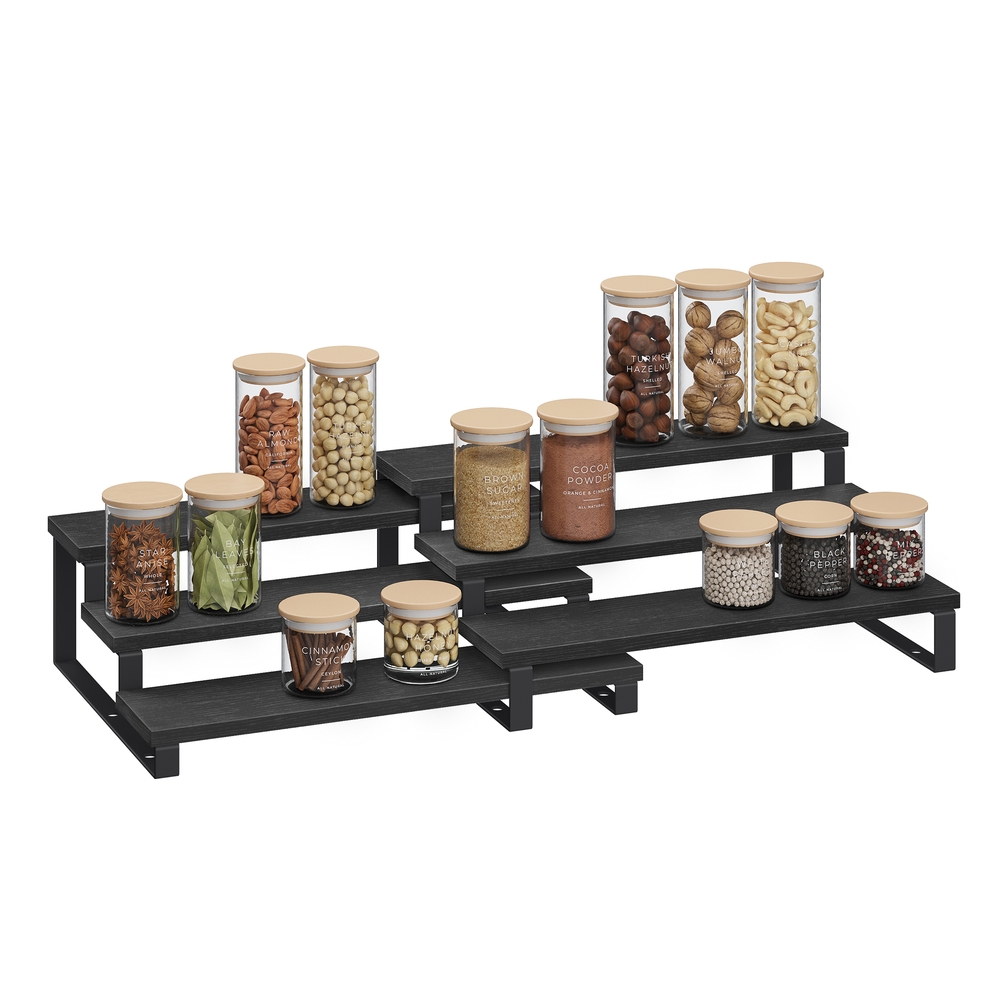 3-Tier Extendable Cabinet Shelf Organisers Set of 2Black